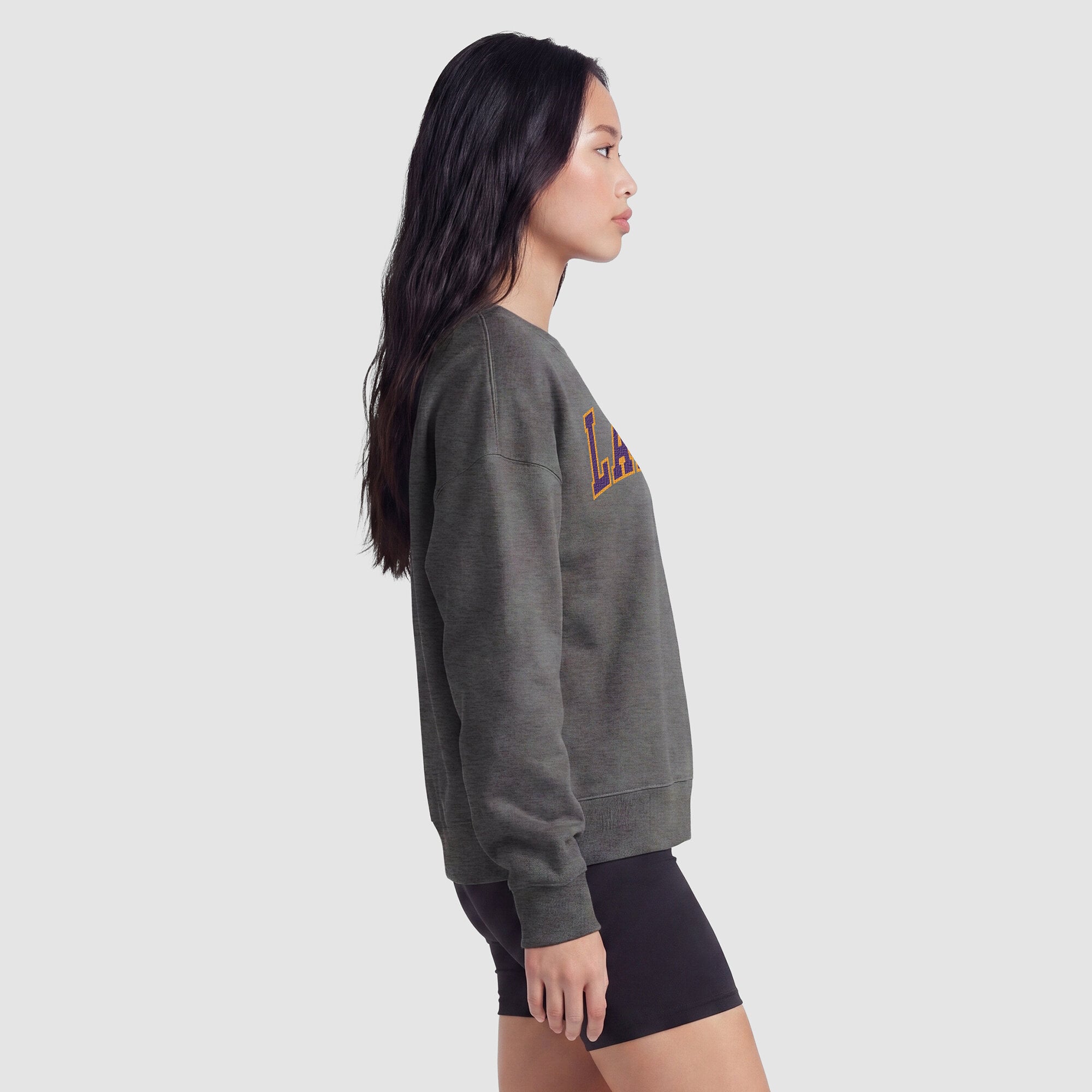 Sweat-shirt à col rond contrasté gris chiné Champion pour femme, Los Angeles Lakers