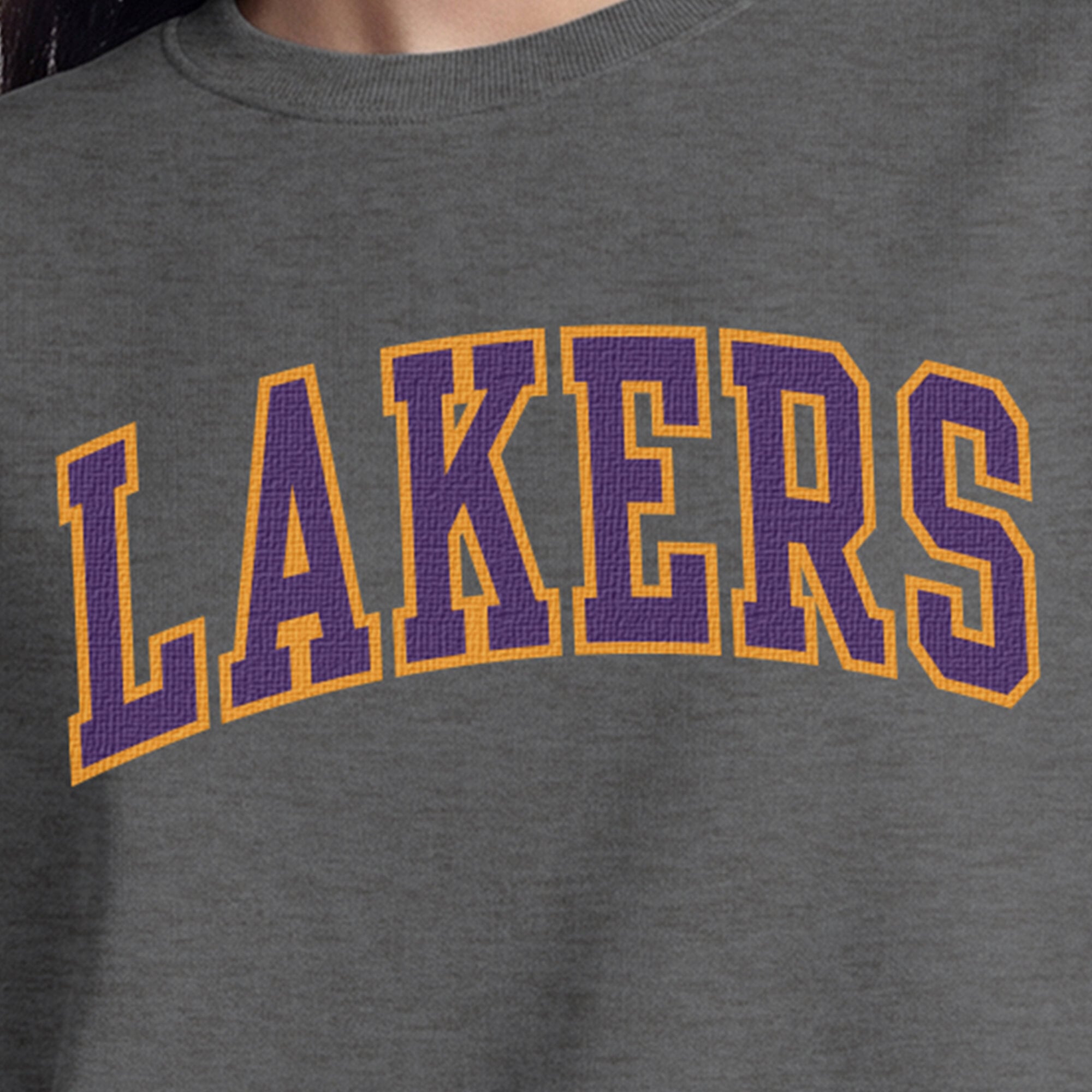 Sweat-shirt à col rond contrasté gris chiné Champion pour femme, Los Angeles Lakers