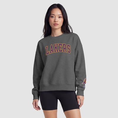  Los Angeles Lakers Champion Women's Contrast Crewneck Sweatshirt - Heather Gray