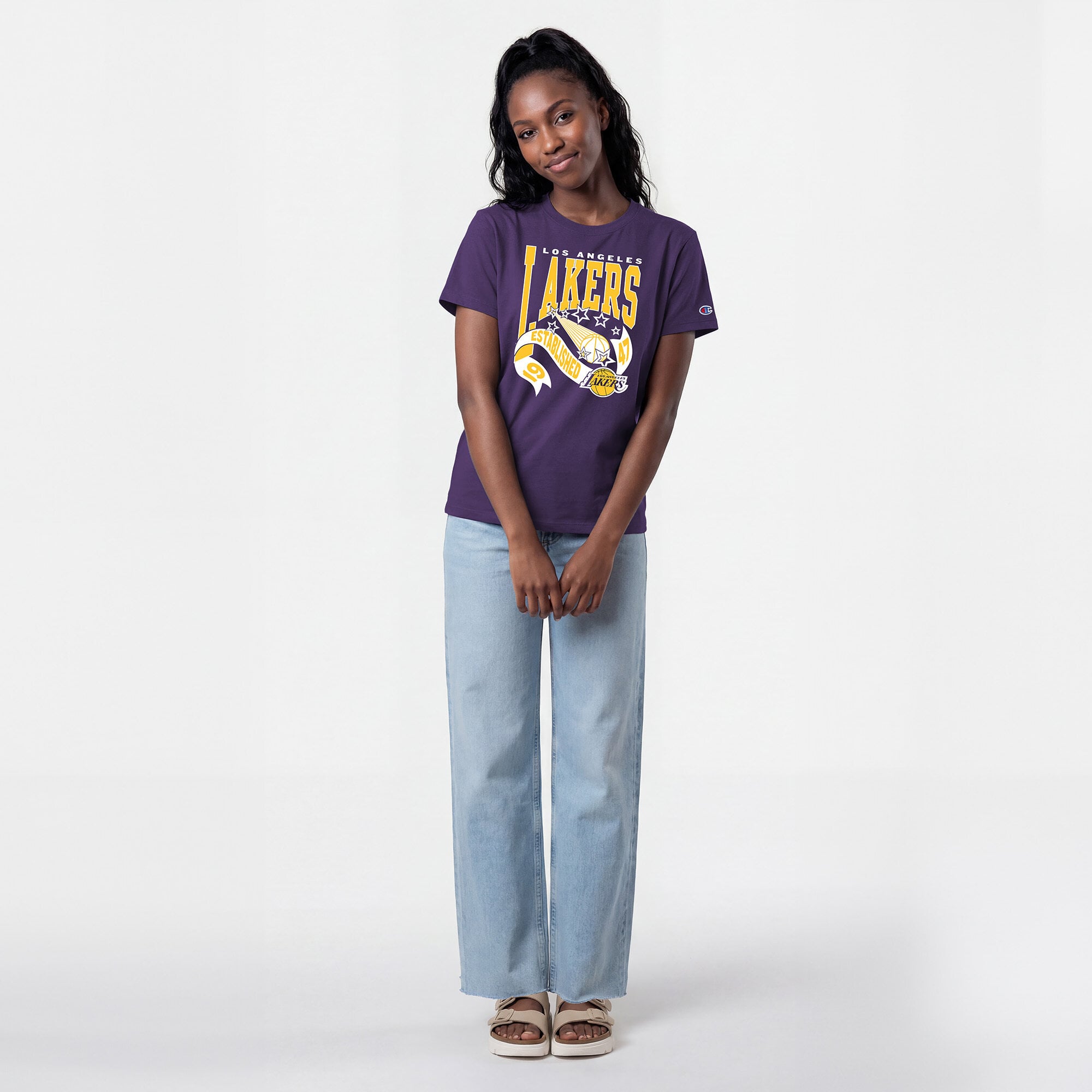 T-shirt Champion violet Los Angeles Lakers pour femmes