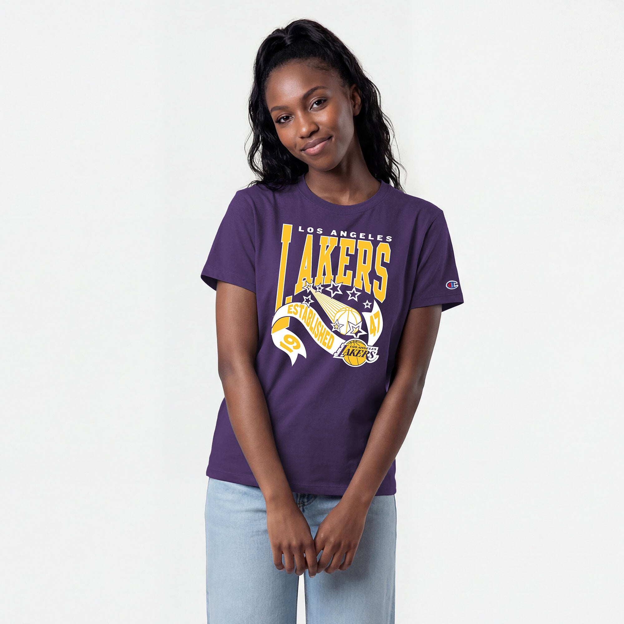 T-shirt Champion violet Los Angeles Lakers pour femmes