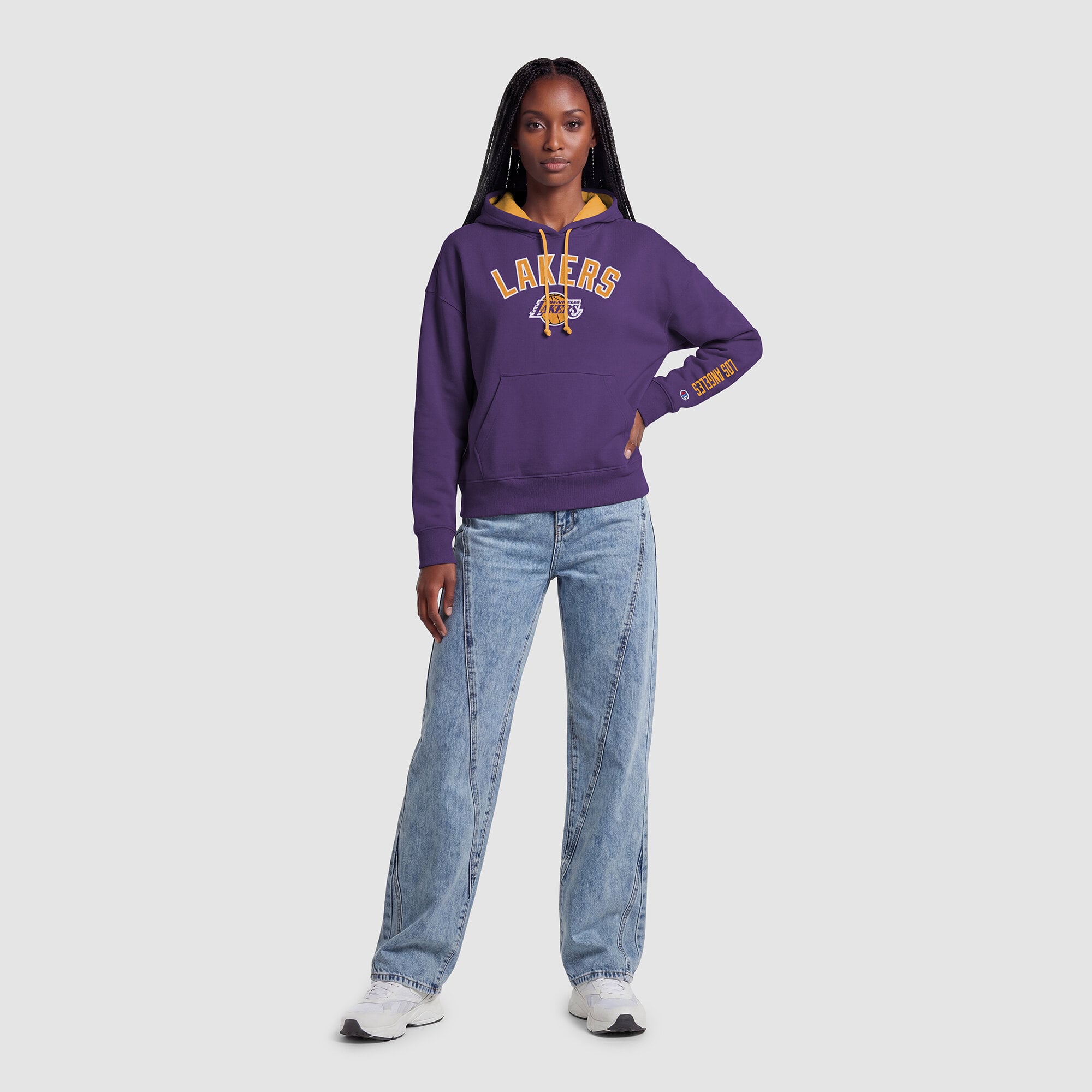 Sweat à capuche Champion violet Los Angeles Lakers pour femme avec doublure contrastée