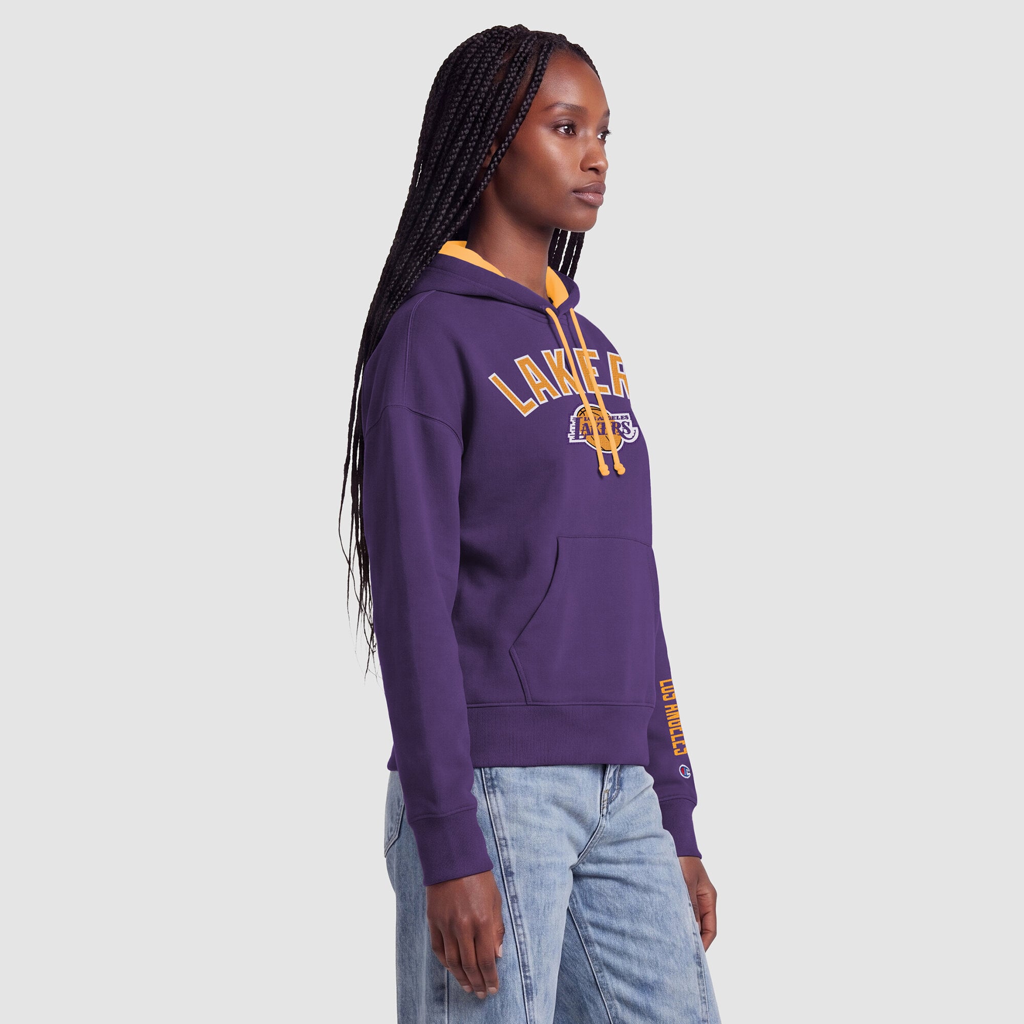 Sweat à capuche Champion violet Los Angeles Lakers pour femme avec doublure contrastée