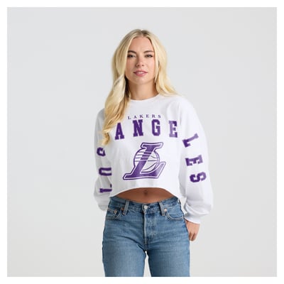 Los Angeles Lakers Fanatics Women's Spirit Jersey Cropped Crew Neck Sweatshirt - White