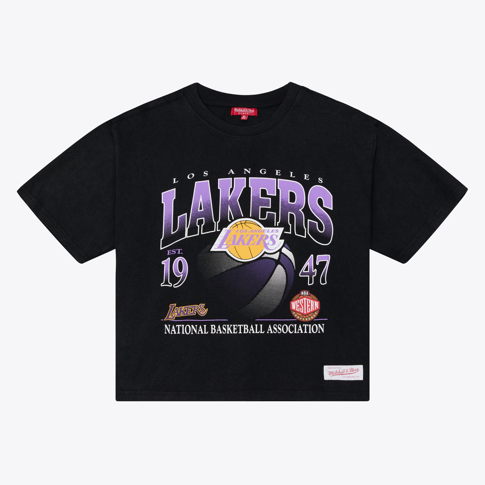 Women's Mitchell & Ness  Black Los Angeles Lakers Street Graphic Boxy Crop T-Shirt