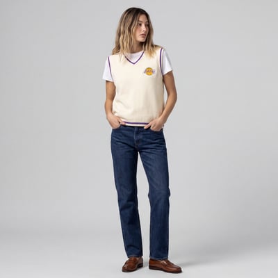 Los Angeles Lakers Mitchell & Ness Women's Retro Roots V-Neck Sweater Vest - Cream
