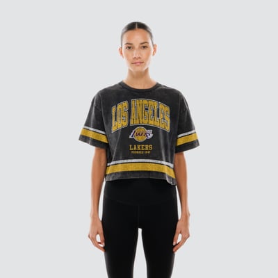  Los Angeles Lakers New Era Women's Cropped Boxy Mineral Wash T-Shirt - Black