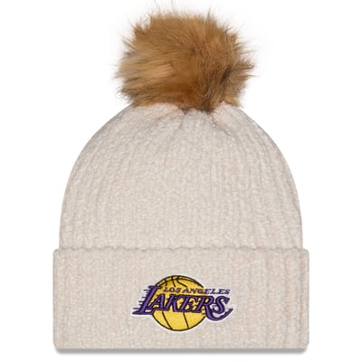 Los Angeles Lakers New Era Women's Chrome Cuff Knit Hat with Pom - Cream