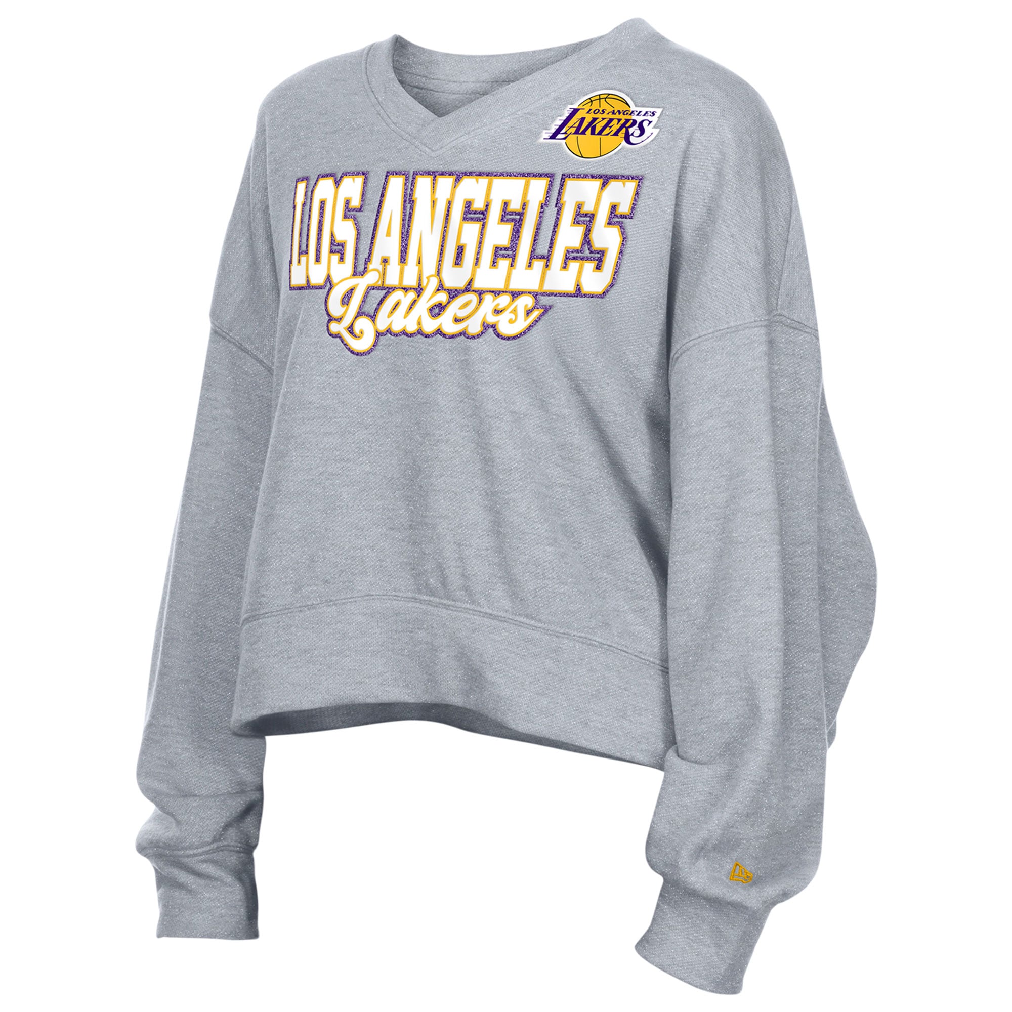 Sweat-shirt polaire court oversize à col en V New Era gris Los Angeles Lakers pour femme