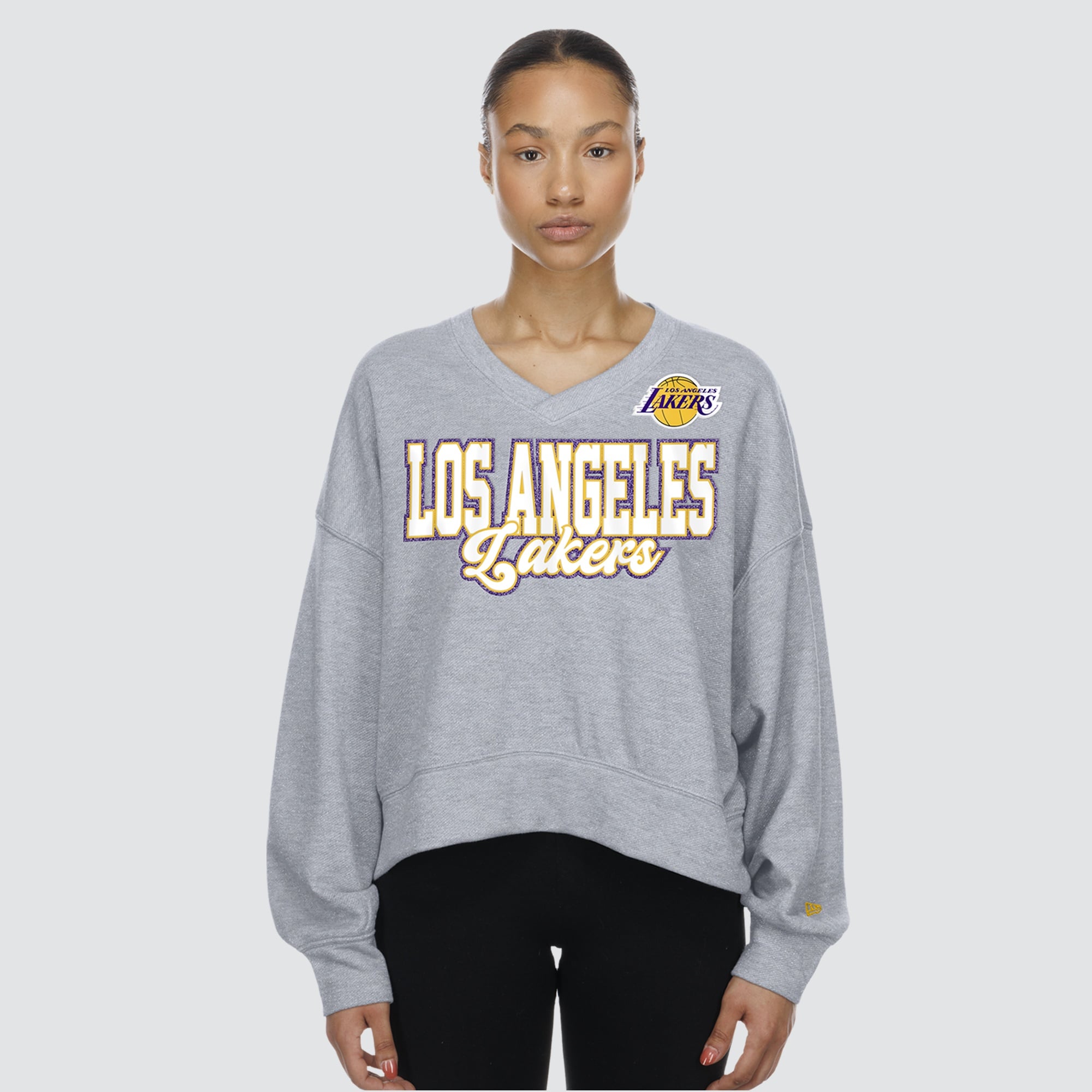 Sweat-shirt polaire court oversize à col en V New Era gris Los Angeles Lakers pour femme