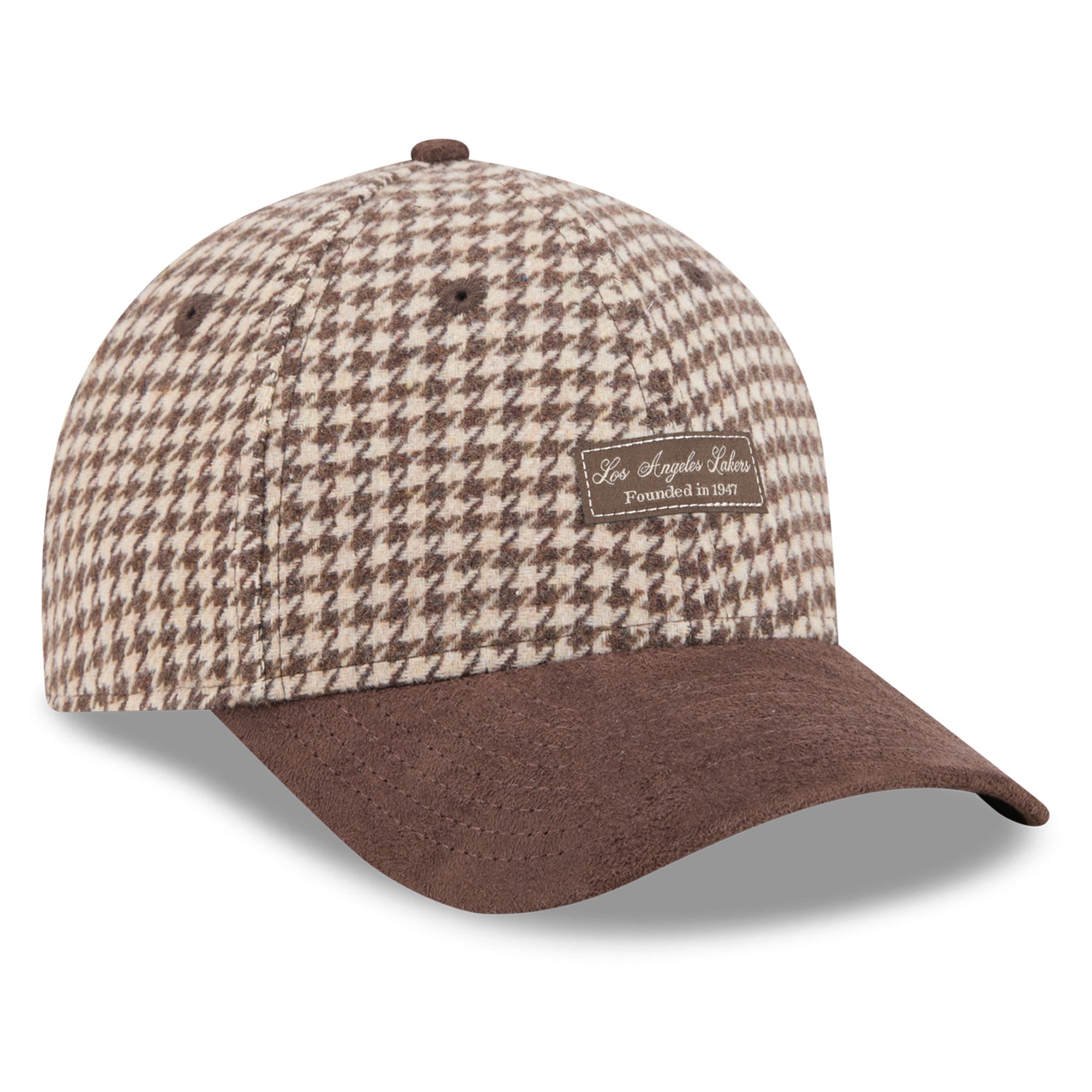 Casquette New Era pour femme, marron clair, Los Angeles Lakers, en fausse laine, modèle 9FORTY, à monture A et couronne ajustable.