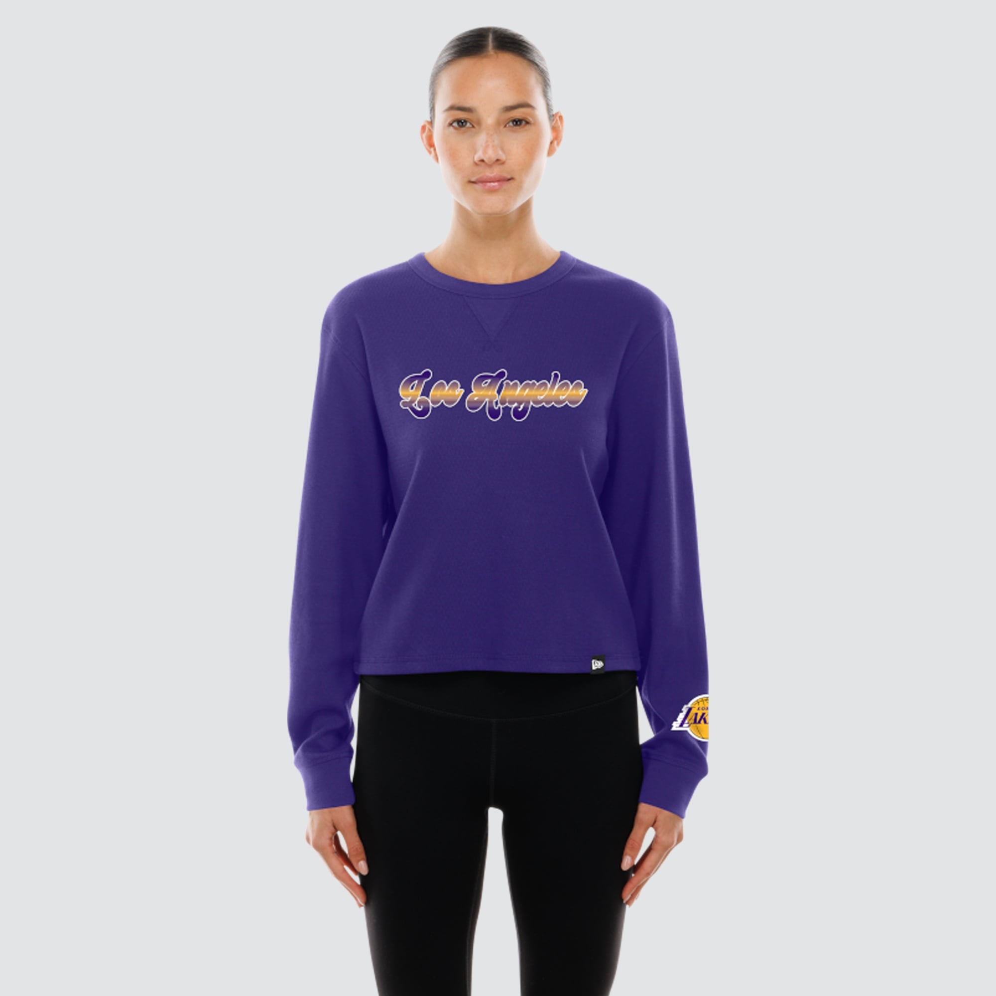 T-shirt thermique à manches longues New Era violet Los Angeles Lakers pour femme