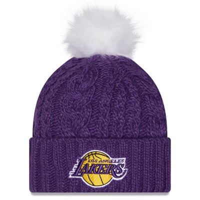 Los Angeles Lakers New Era Women's Single Knit Hat with Pom - Purple