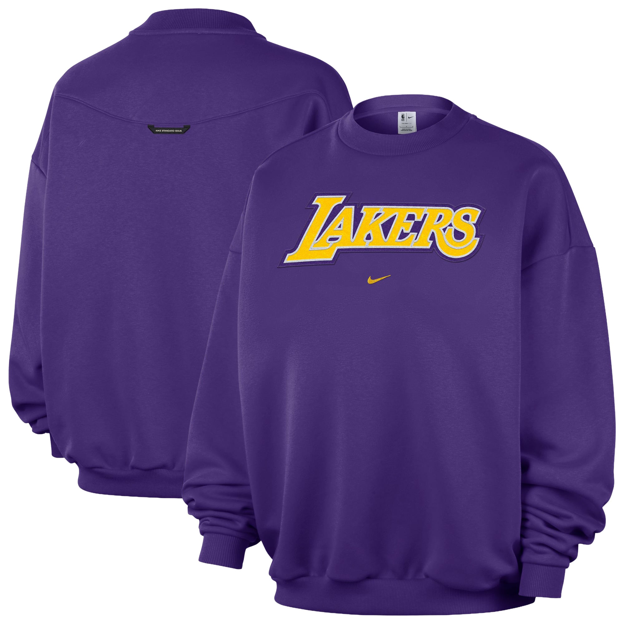 Women's Nike Purple Los Angeles Lakers Standard Issue Wordmark Fleece Crewneck Sweatshirt