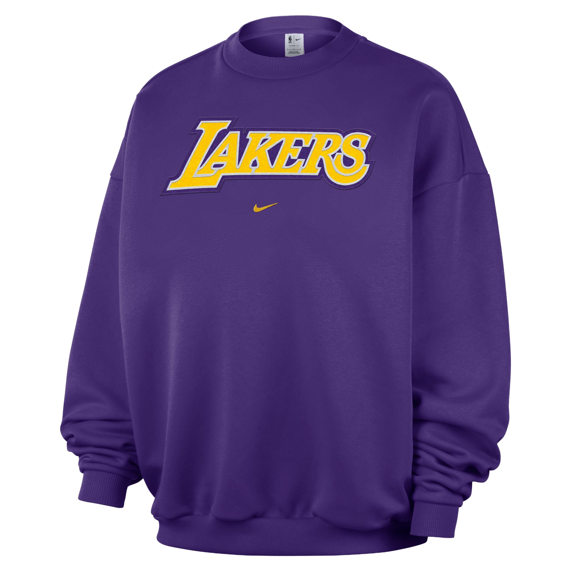 Women's Nike Purple Los Angeles Lakers Standard Issue Wordmark Fleece Crewneck Sweatshirt