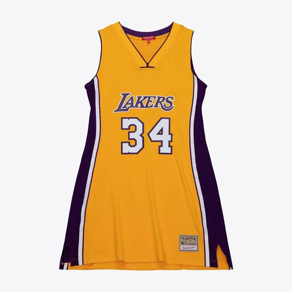 lakers jersey dress Women's Shaquille O'Neal Gold Los Angeles Hardwood Classics 1999 Name & Number 50's vintage dresses