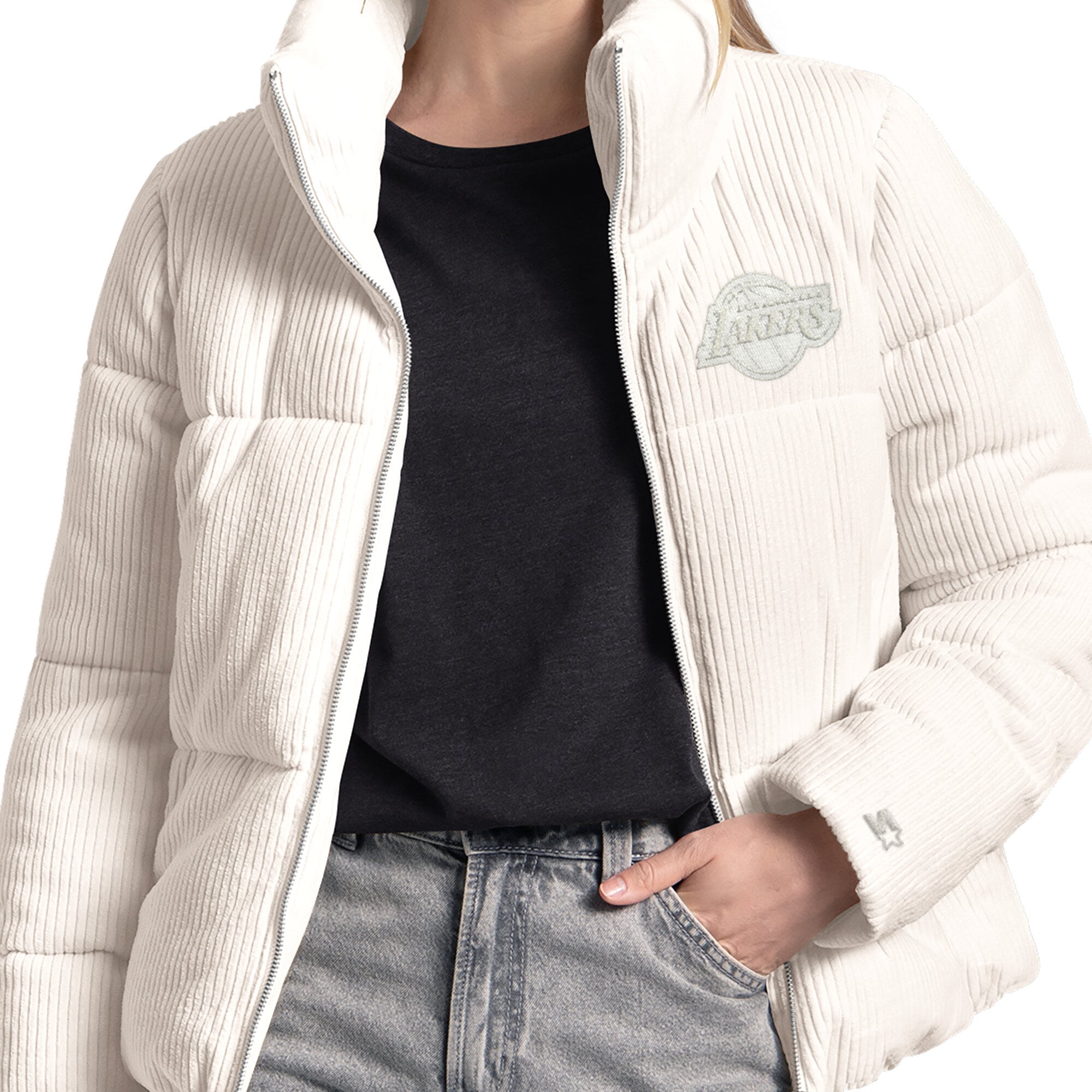 Veste bulle Starter blanche Los Angeles Lakers Double Score pour femme