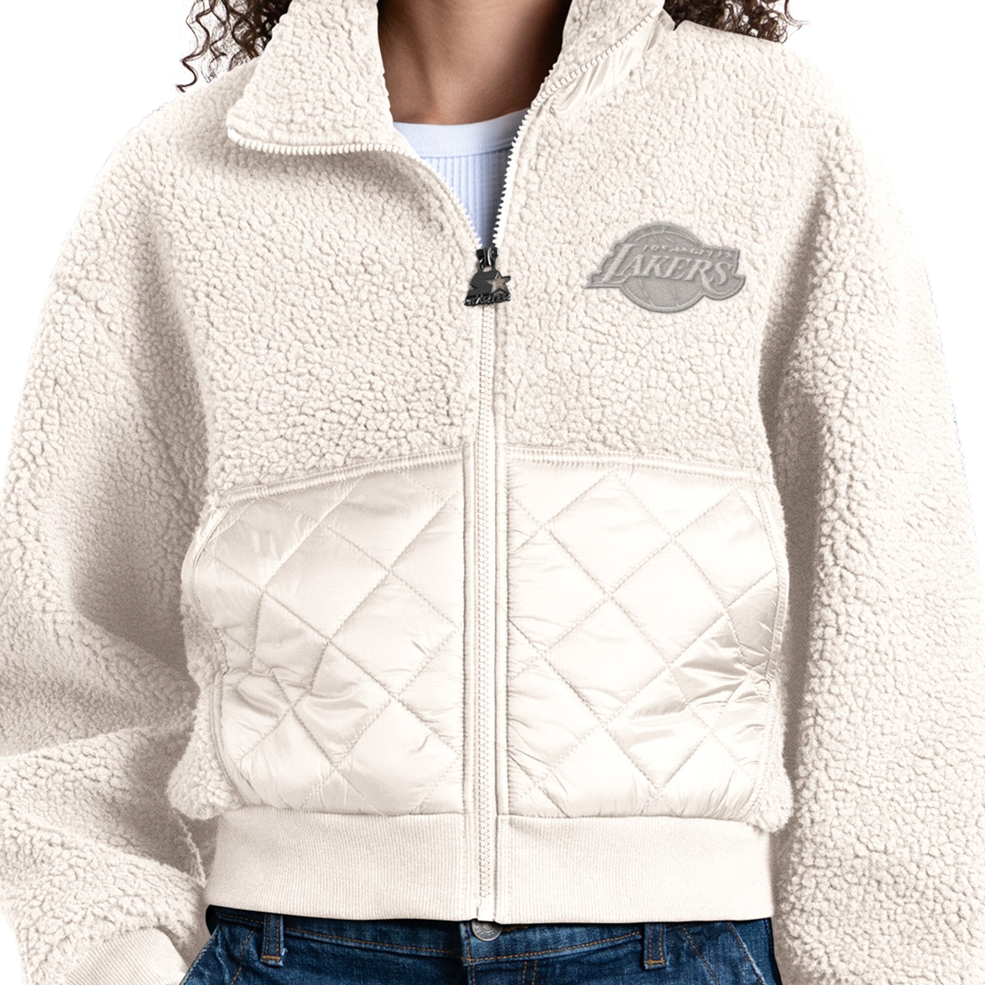 Veste zippée intégrale Starter blanche Los Angeles Lakers Journeyman Sherpa pour femme
