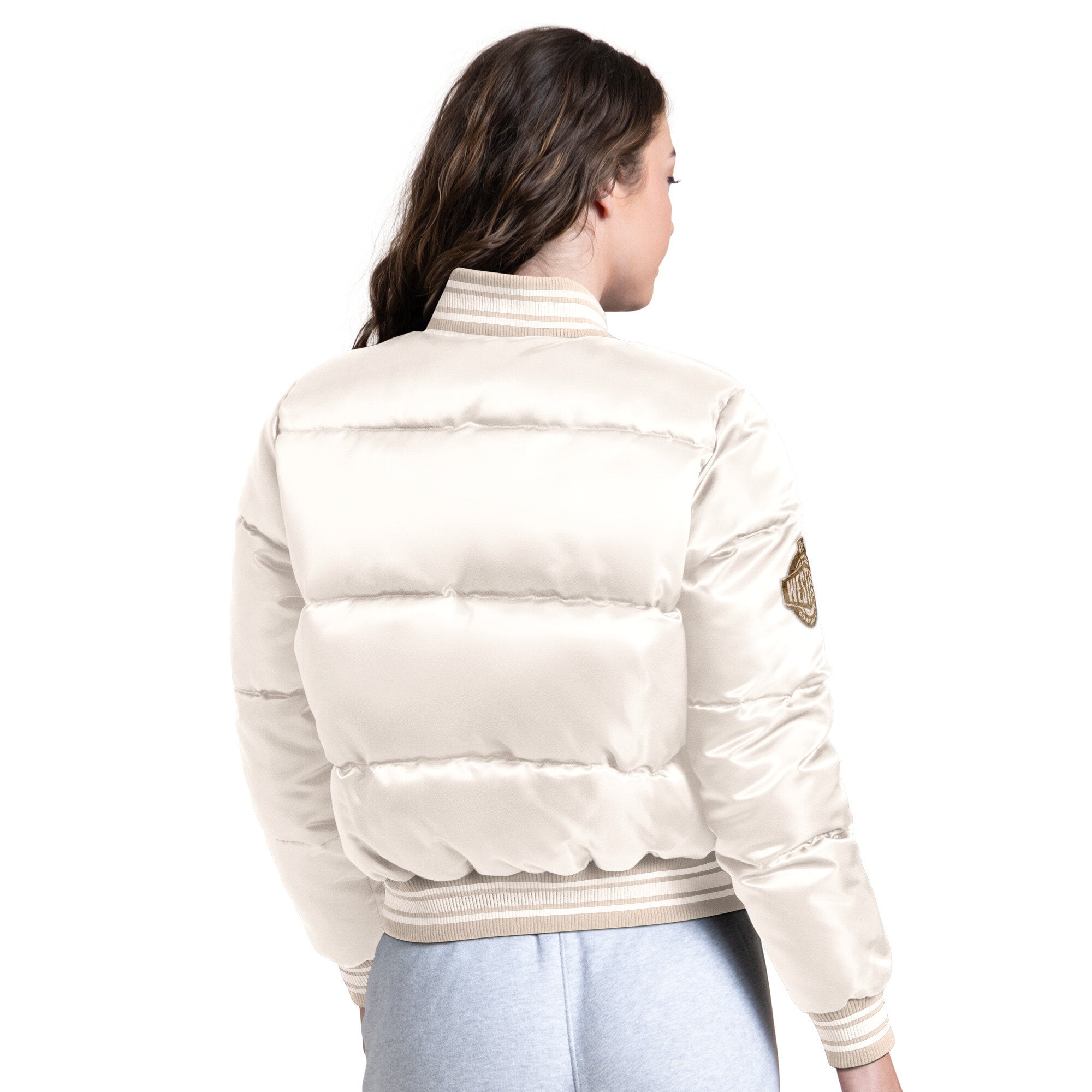 Doudoune courte Starter blanche Los Angeles Lakers pour femme, à boutons-pression.