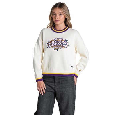  Los Angeles Lakers The Wild Collective Women's Boxy Crew Jacquard Sweater - Cream