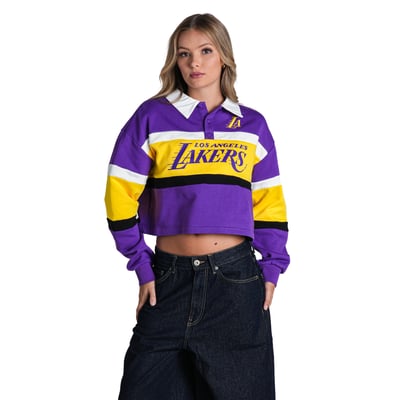  Los Angeles Lakers The Wild Collective Women's Long Sleeve Crop Polo - Purple