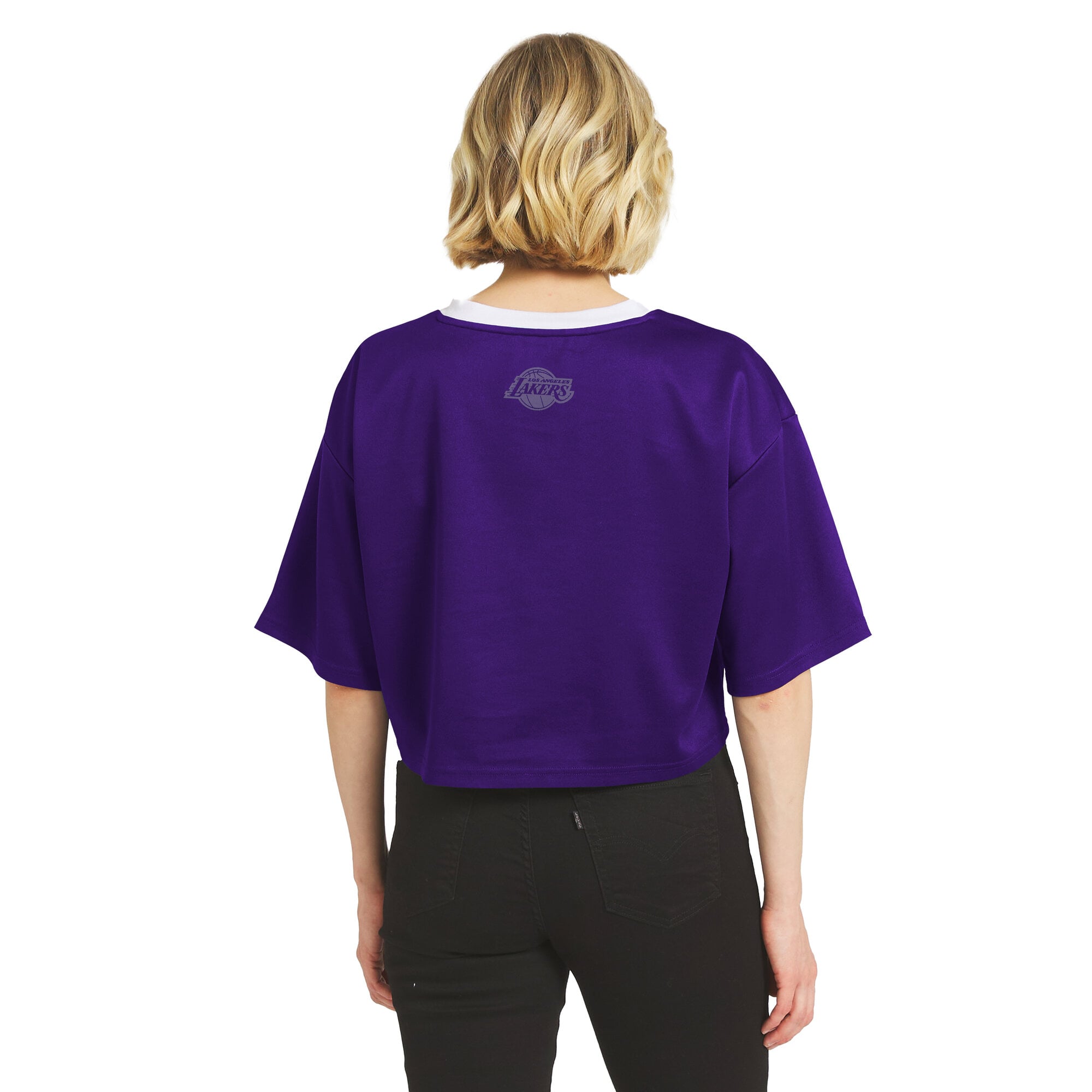 T-shirt court violet Los Angeles Lakers pour femmes de la marque WEAR by Erin Andrews
