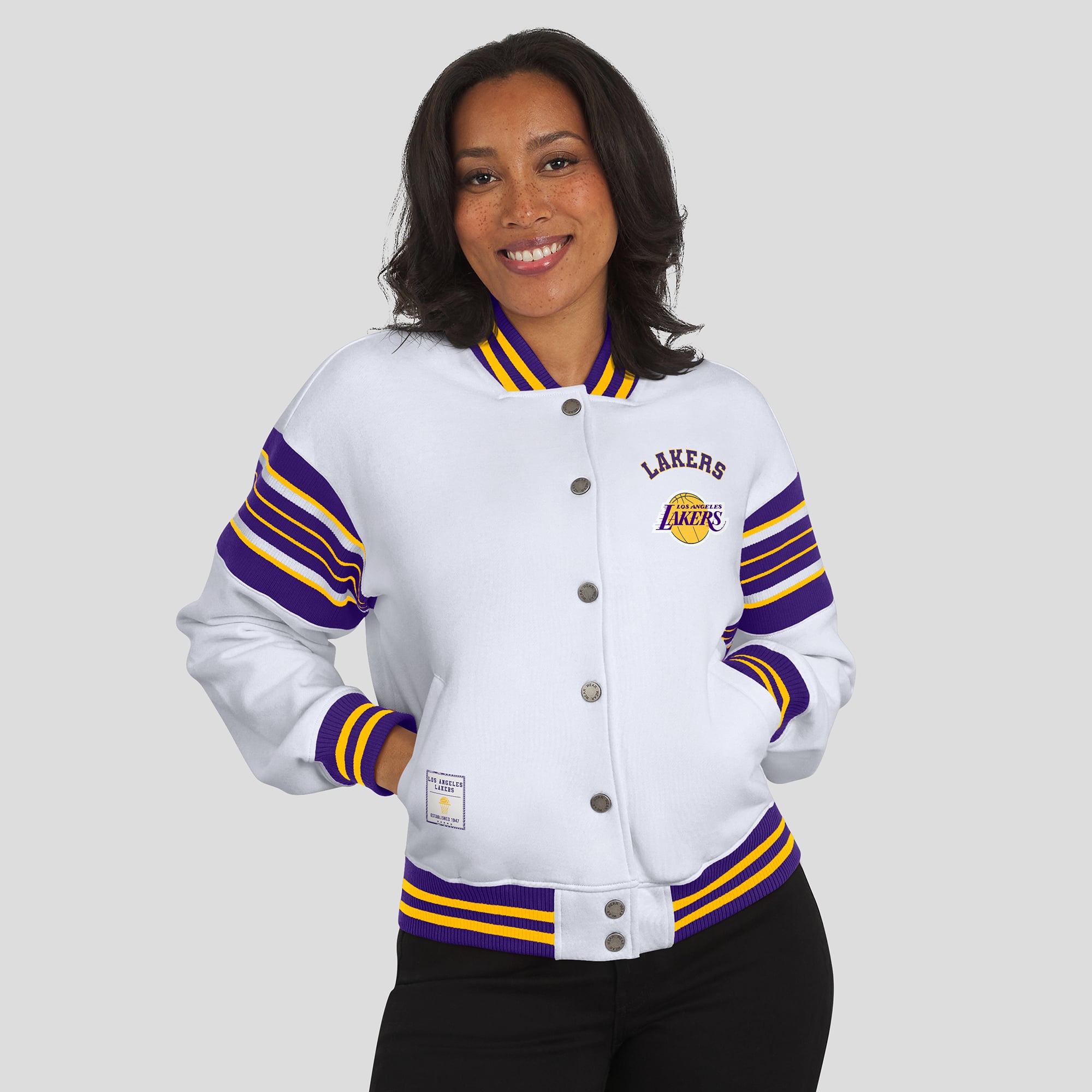 Veste sweat-shirt en polaire blanche à boutons-pression des Los Angeles Lakers pour femme WEAR by Erin Andrews