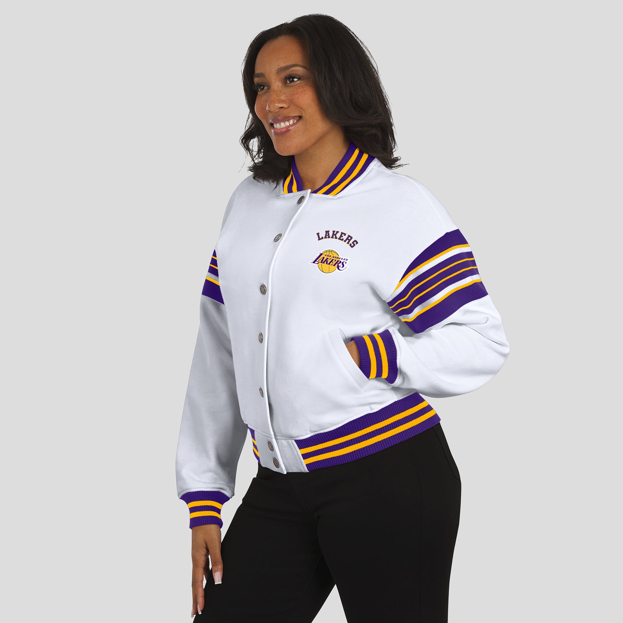 Veste sweat-shirt en polaire blanche à boutons-pression des Los Angeles Lakers pour femme WEAR by Erin Andrews