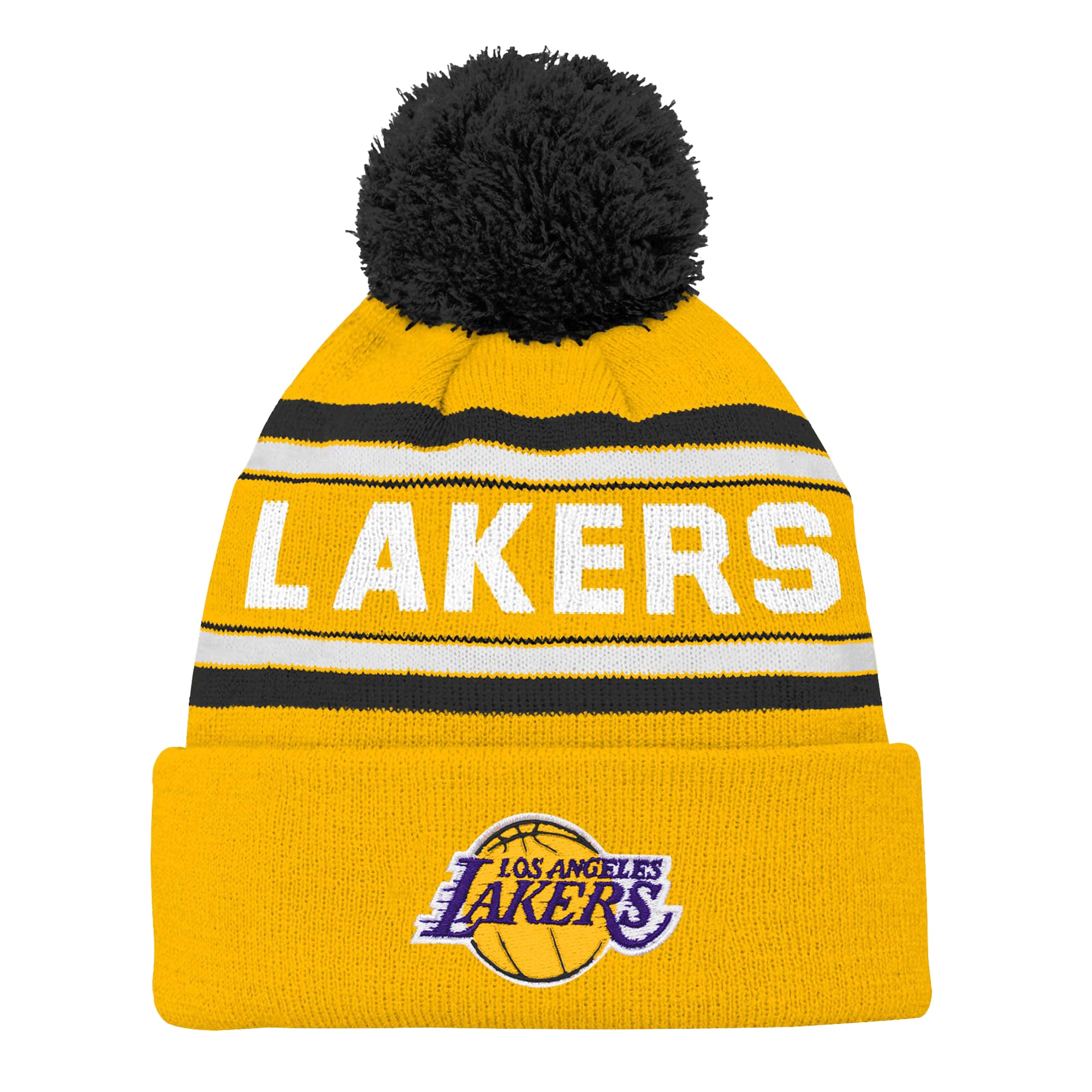 Bonnet en tricot à revers jacquard avec pompon pour jeunes Los Angeles Lakers