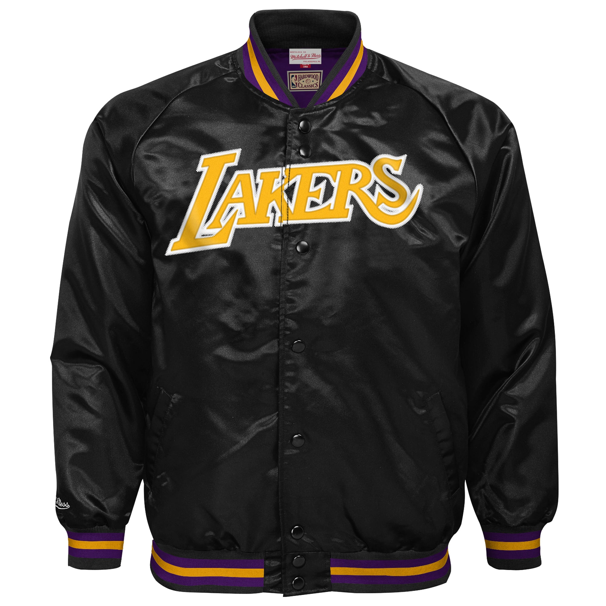 Youth Mitchell & Ness Black Los Angeles Lakers Lightweight Satin Raglan Full-Snap Jacket