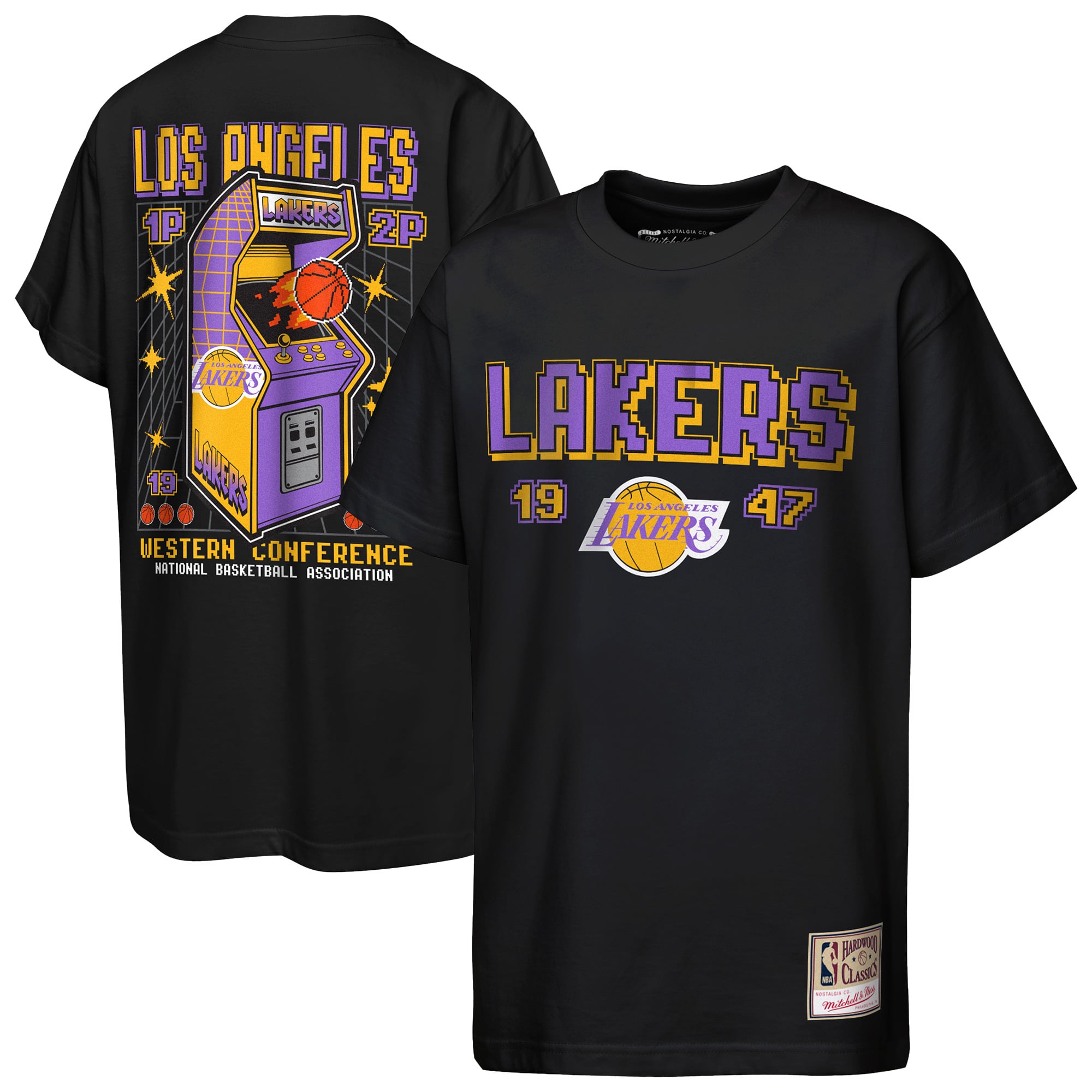 T-shirt rétro arcade Mitchell & Ness noir Los Angeles Lakers pour jeunes