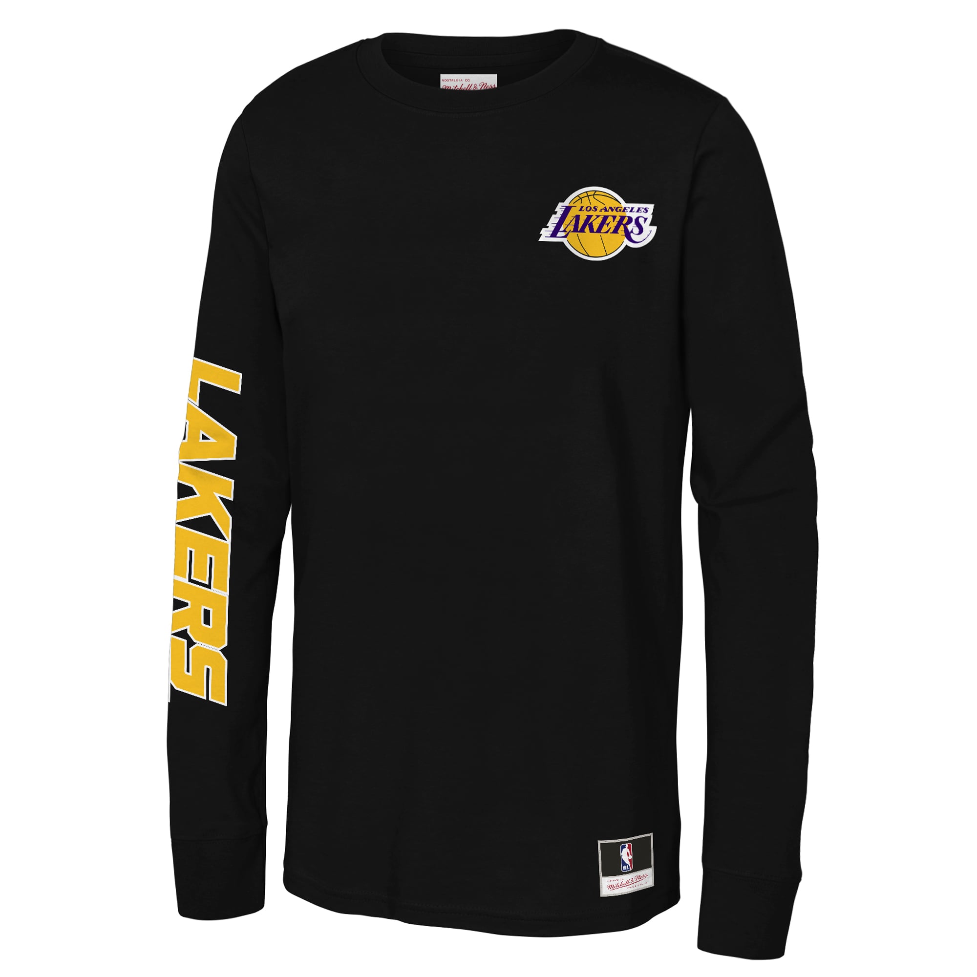 T-shirt à manches longues Mitchell & Ness noir Los Angeles Lakers Triple Play pour jeunes