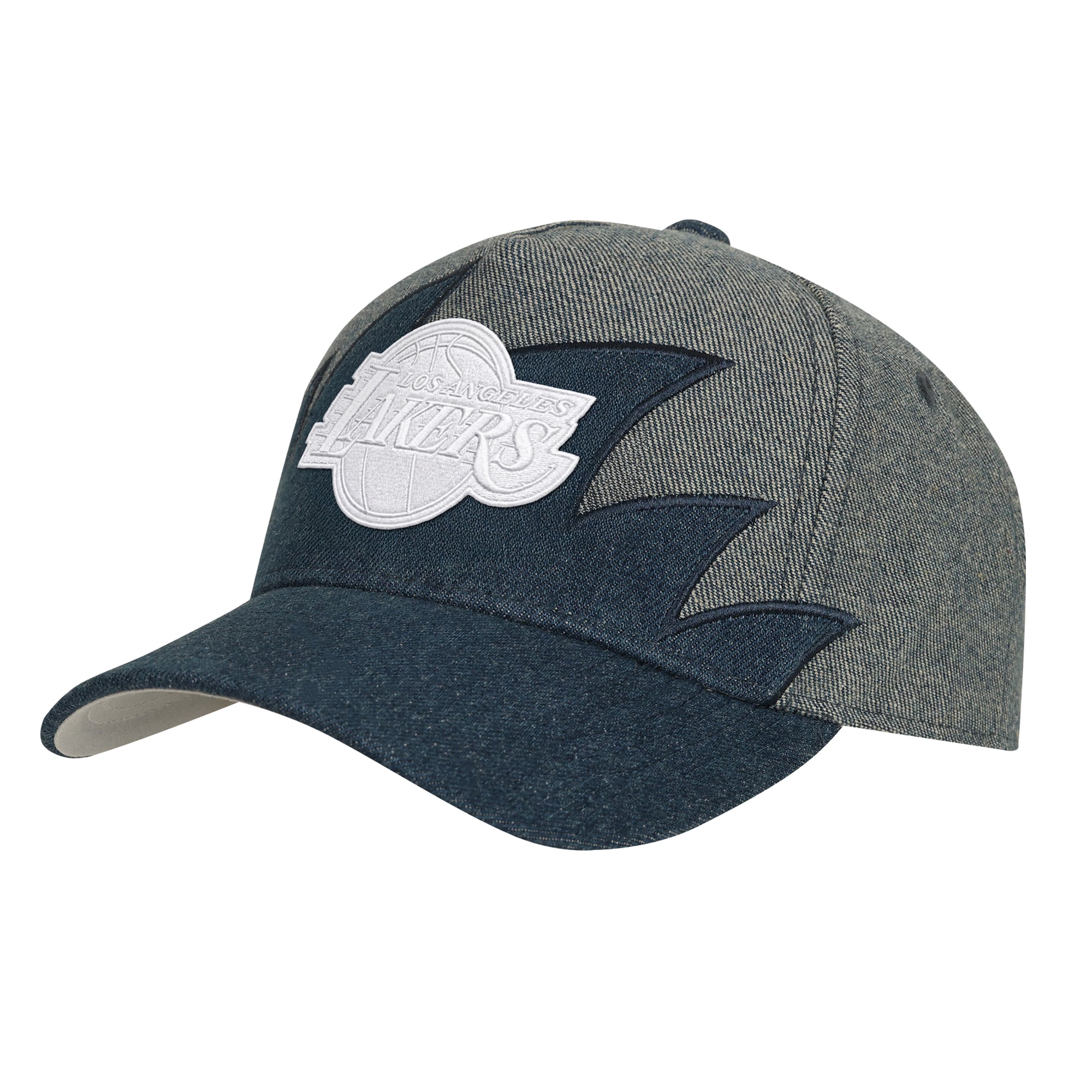 Youth Mitchell & Ness Denim/Gray Los Angeles Lakers Sharktooth Pro Pinch Snapback Hat