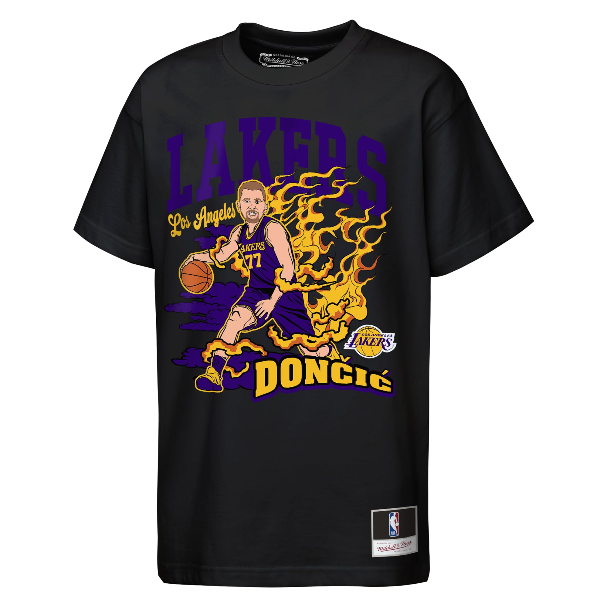 T-shirt Mitchell & Ness Luka Dončić noir Los Angeles Lakers Fired Up pour jeunes