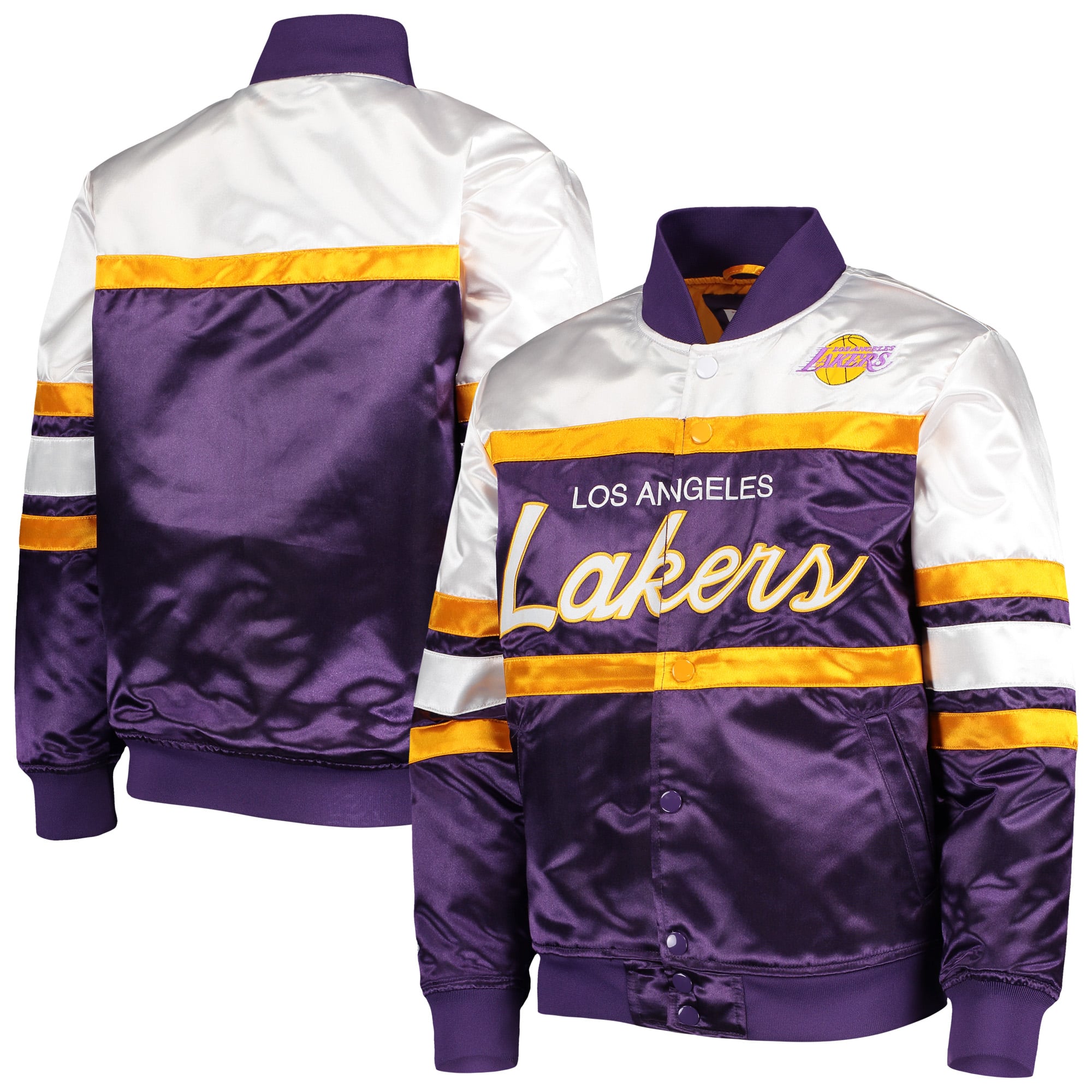 Veste Mitchell & Ness Hardwood Classics en satin violet pour enfant, collection Los Angeles Lakers.