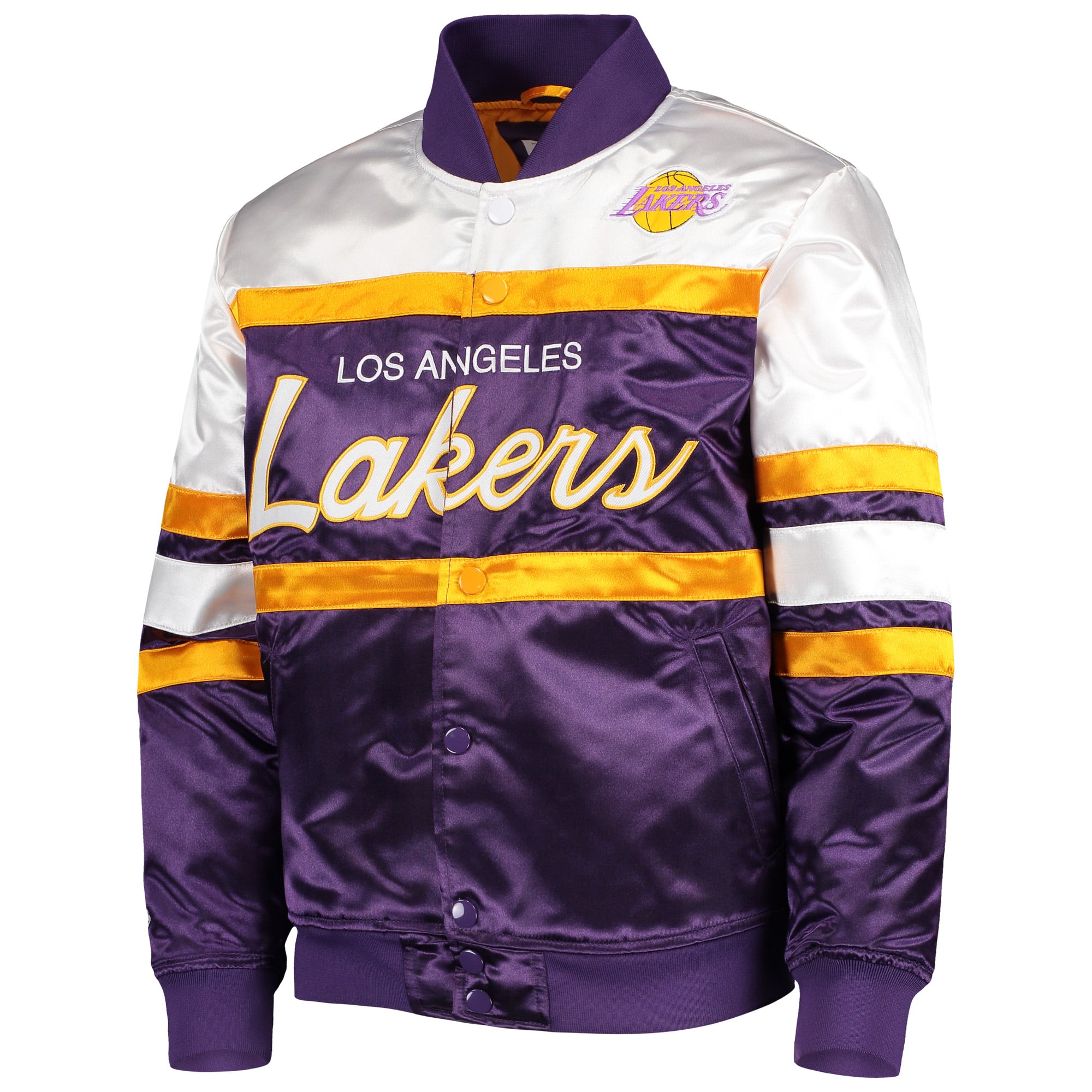 Veste Mitchell & Ness Hardwood Classics en satin violet pour enfant, collection Los Angeles Lakers.