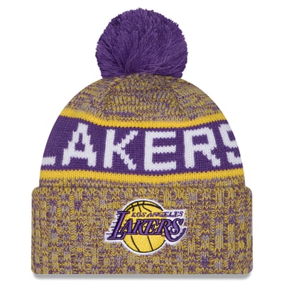 Los Angeles Lakers New Era Youth Tri-Color Cuffed Knit Hat with Pom - Gold