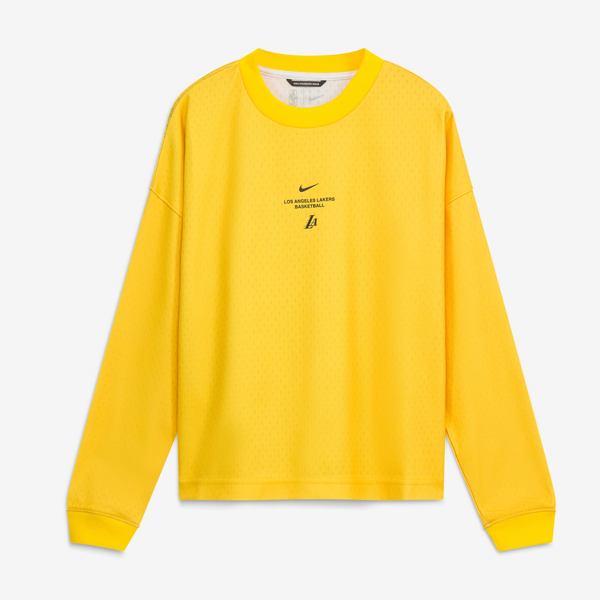 T-shirt à manches longues Nike Gold Los Angeles Lakers 2026 Standard Issue pour jeunes, performance avant-match