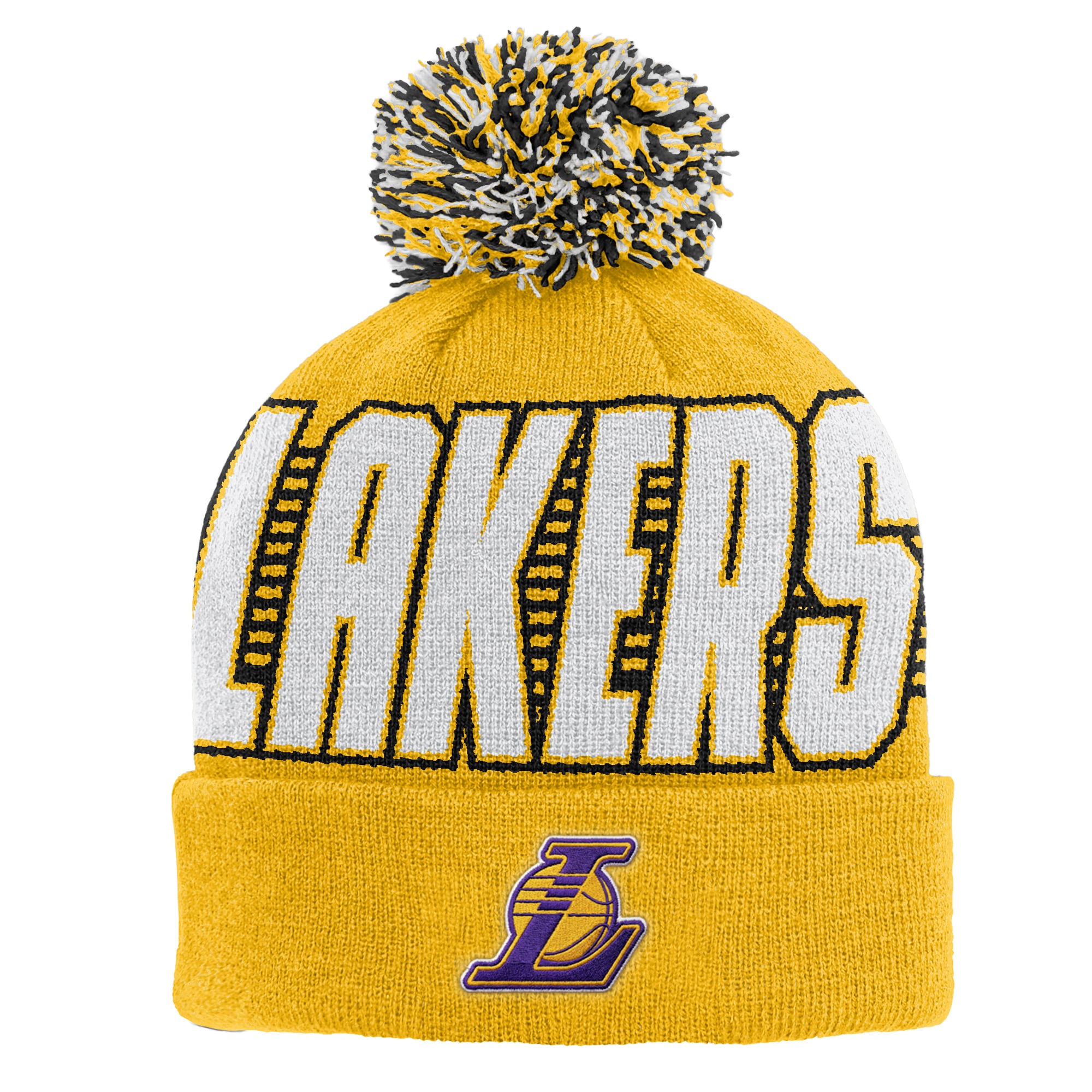 Bonnet à revers doré Los Angeles Lakers pour enfant Outerstuff avec pompon