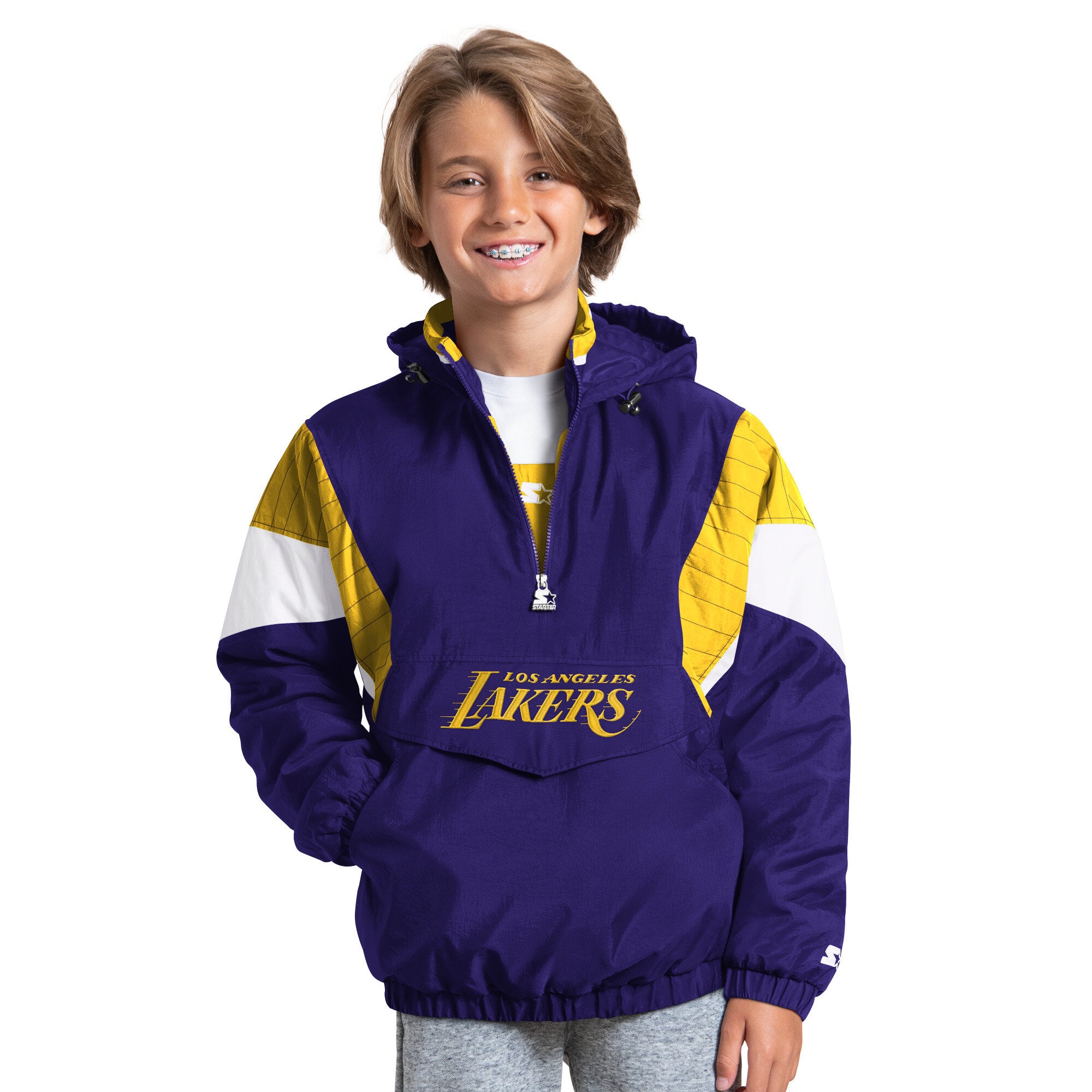 Veste à capuche demi-zip Youth Starter violette Los Angeles Lakers The Throwback Jr.