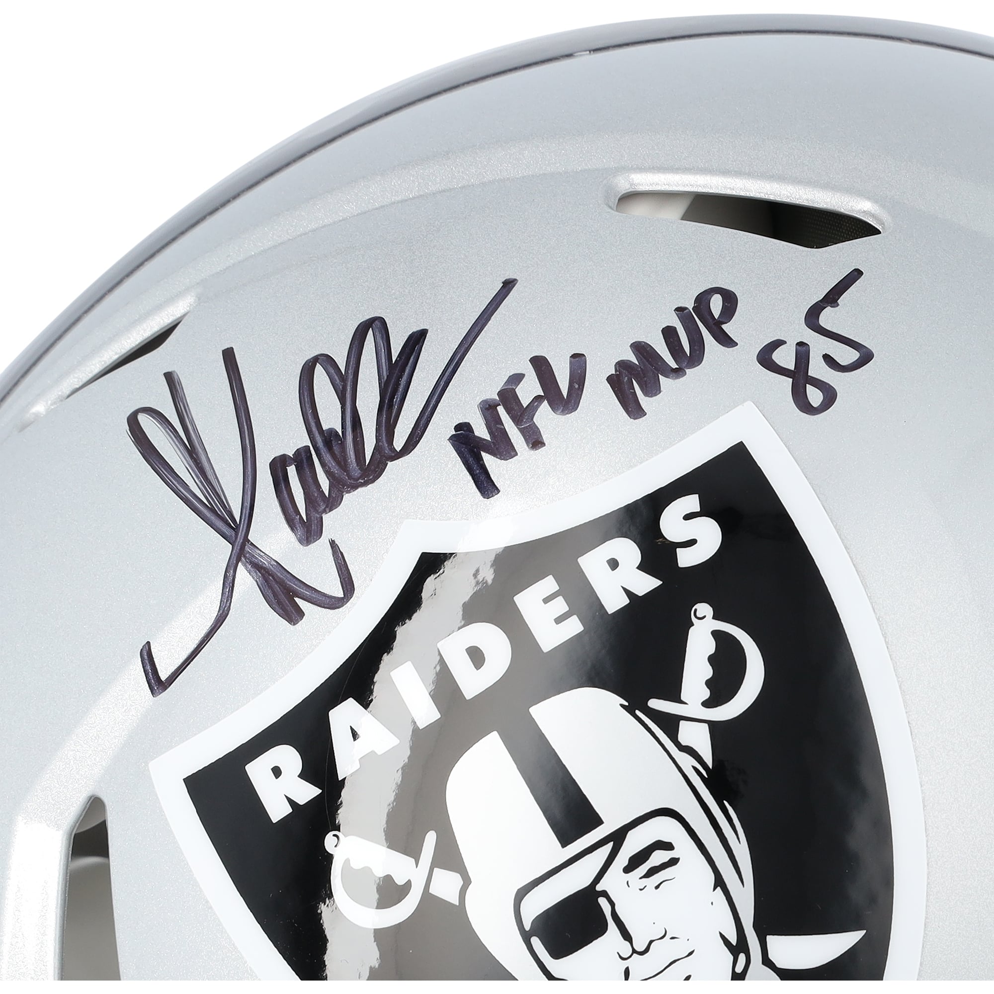 Casque Riddell Speed ​​authentique autographié par Marcus Allen des Los Angeles Raiders avec inscription « NFL MVP 85 »