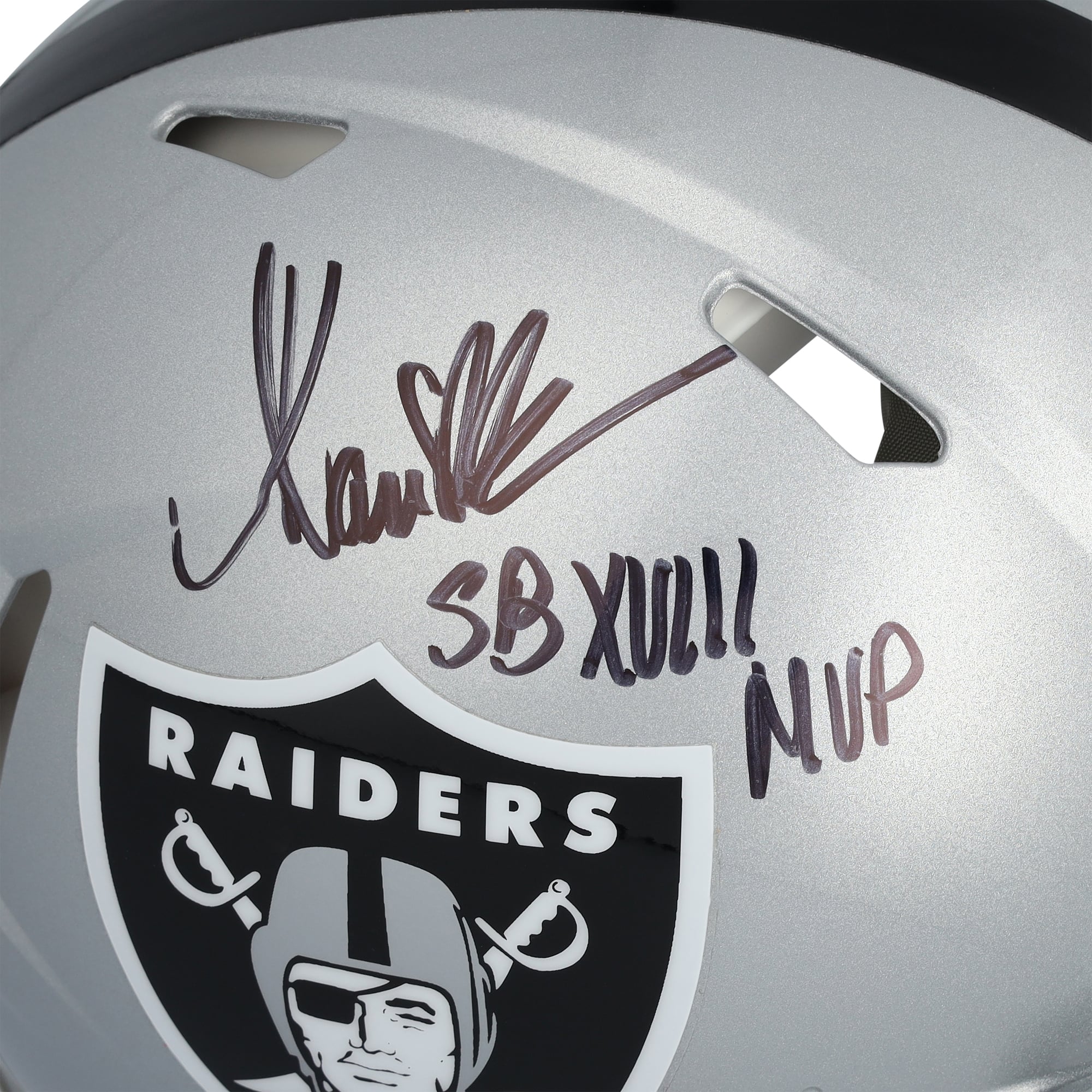 Casque Riddell Speed ​​authentique autographié par Marcus Allen des Los Angeles Raiders avec inscription « SB XVIII MVP »