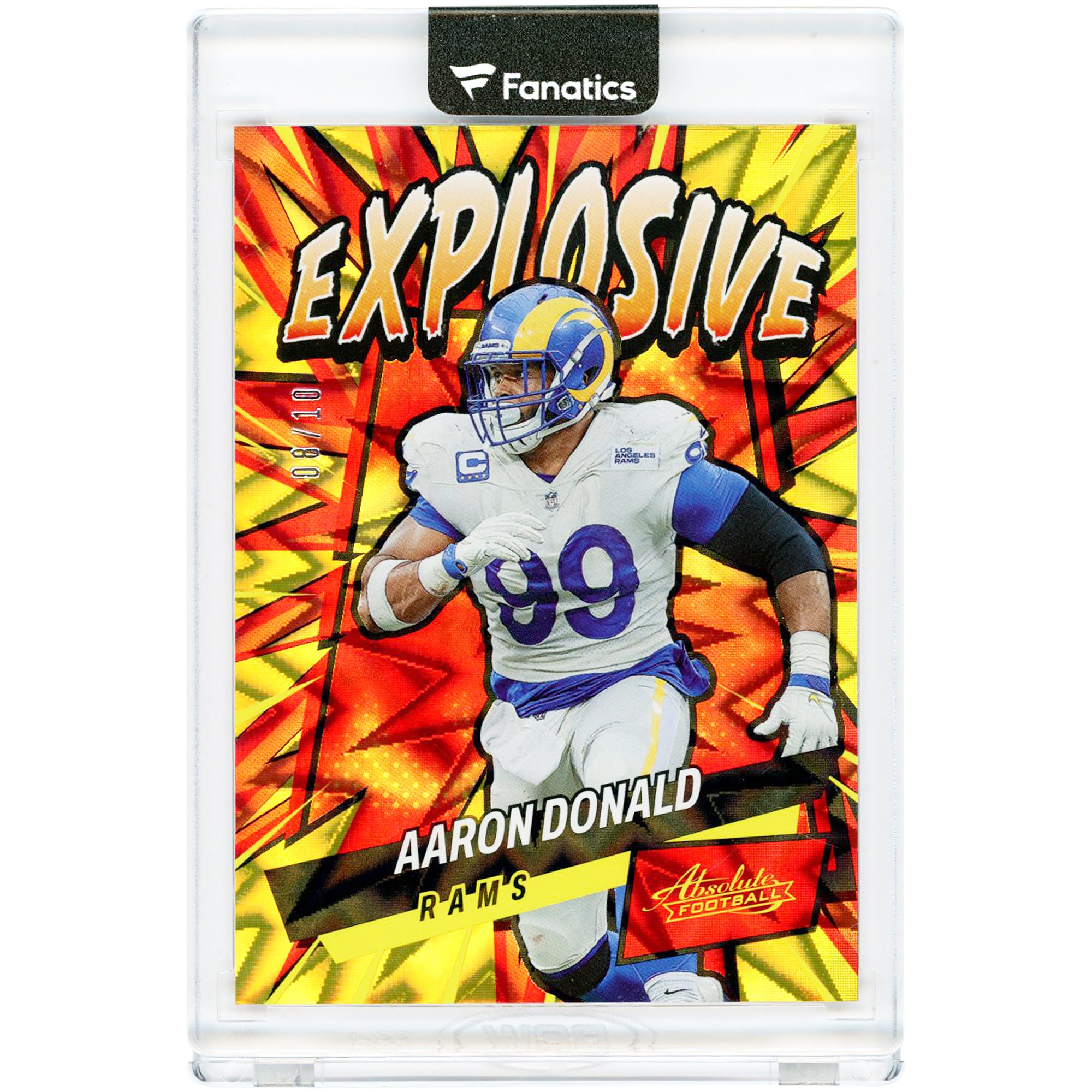 Carte Aaron Donald Los Angeles Rams 2022 Panini Absolute Explosive Gold Prizm #E34 #8/10
