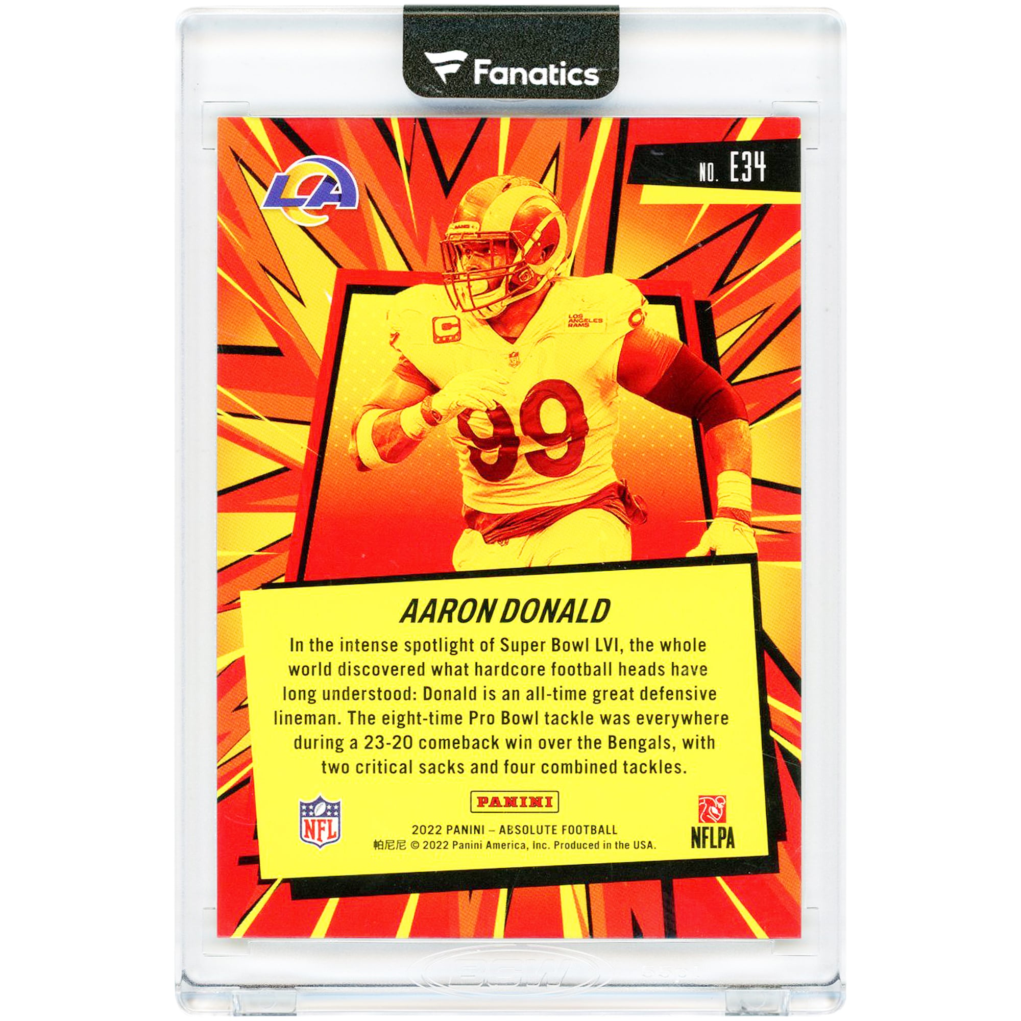 Carte Aaron Donald Los Angeles Rams 2022 Panini Absolute Explosive Gold Prizm #E34 #8/10