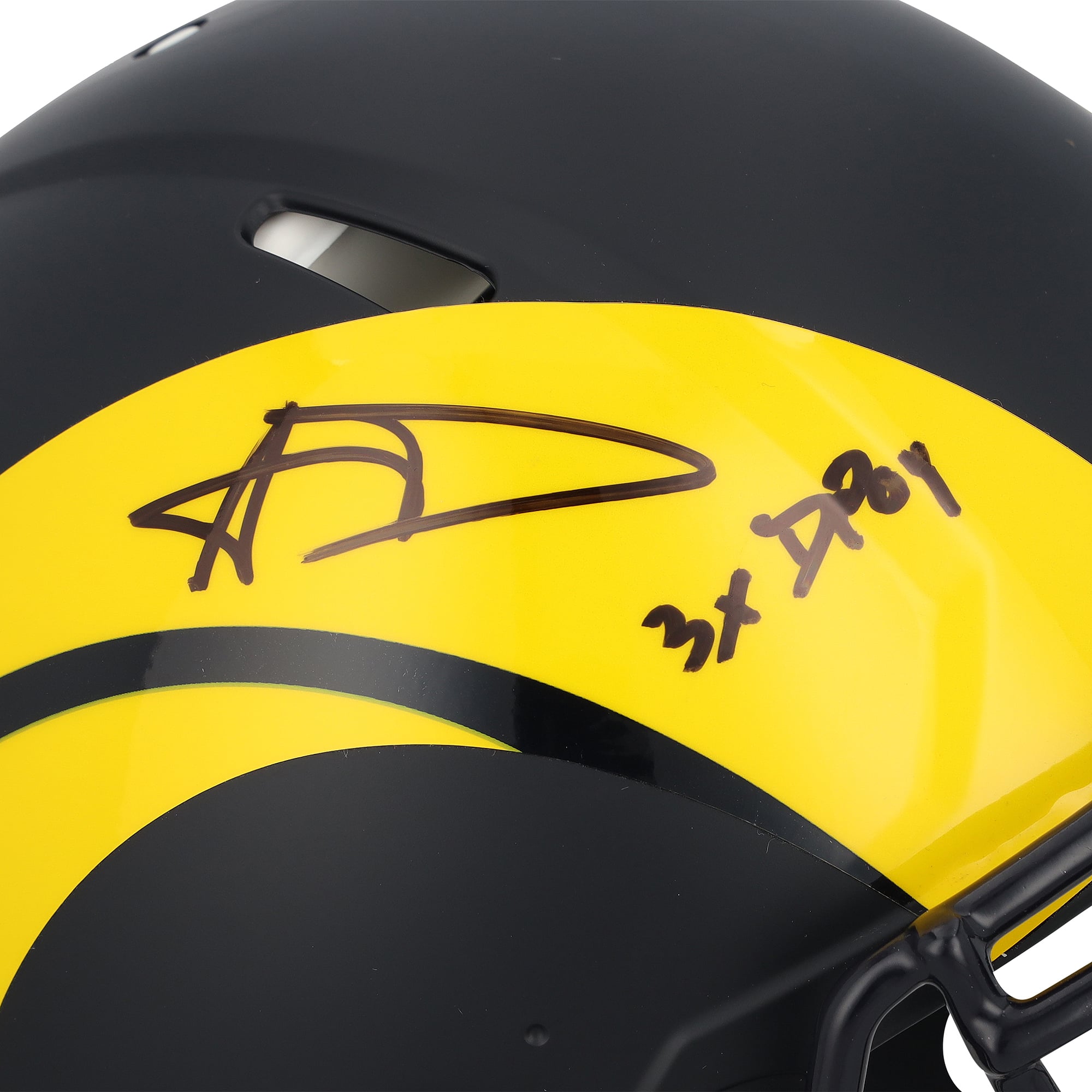 Casque Riddell Rivalry Speed ​​Authentic autographié par Aaron Donald des Rams de Los Angeles avec inscription « 3x DPOY »