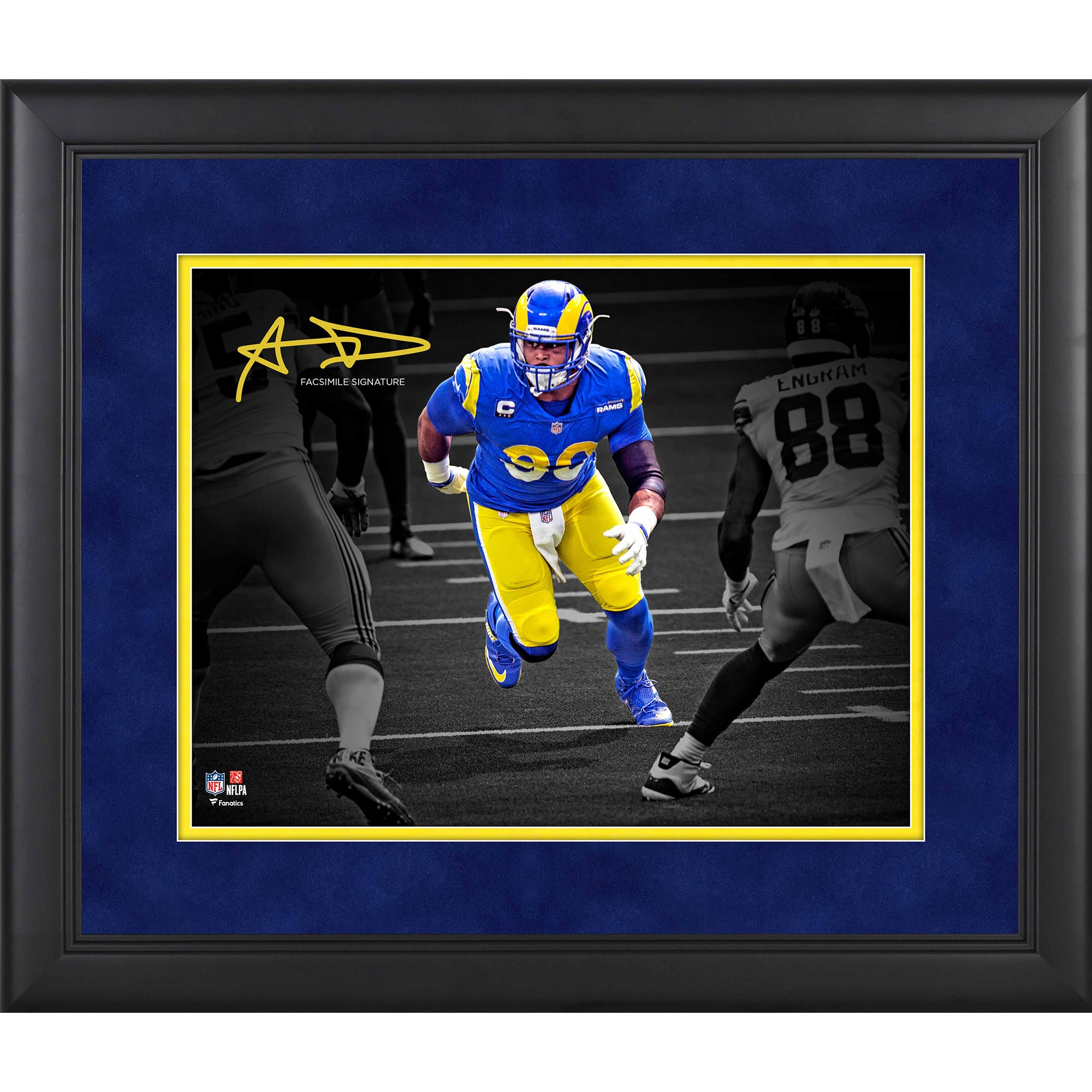 Photo encadrée avec fac-similé de la signature d'Aaron Donald, joueur des Rams de Los Angeles, format 11 x 14 pouces.