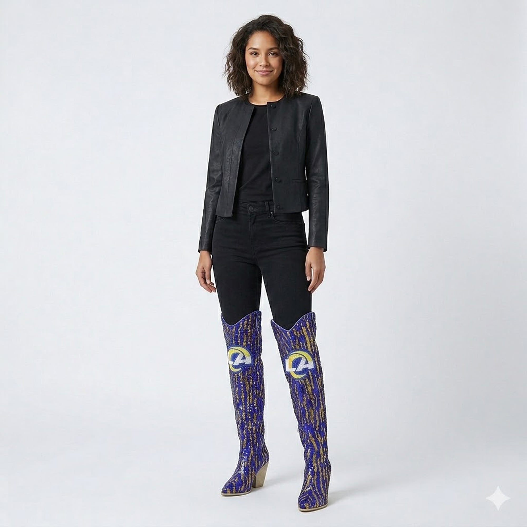 Cuce Los Angeles Rams Over-the-Knee Two-Tone Sequin Boots