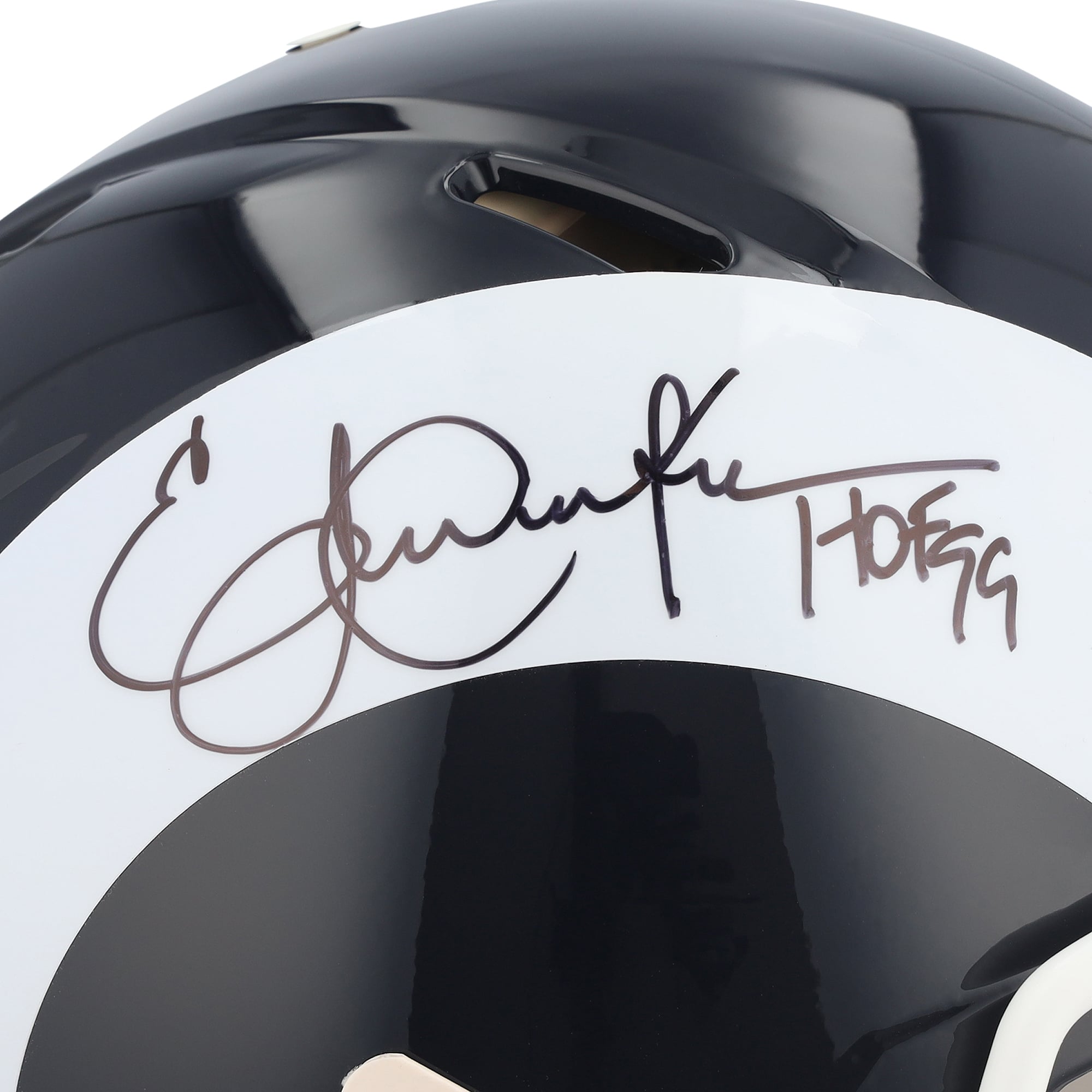 Casque Riddell Speed ​​Authentic rétro 2017-2019 autographié par Eric Dickerson, joueur des Rams de Los Angeles, avec inscription « HOF 99 ».