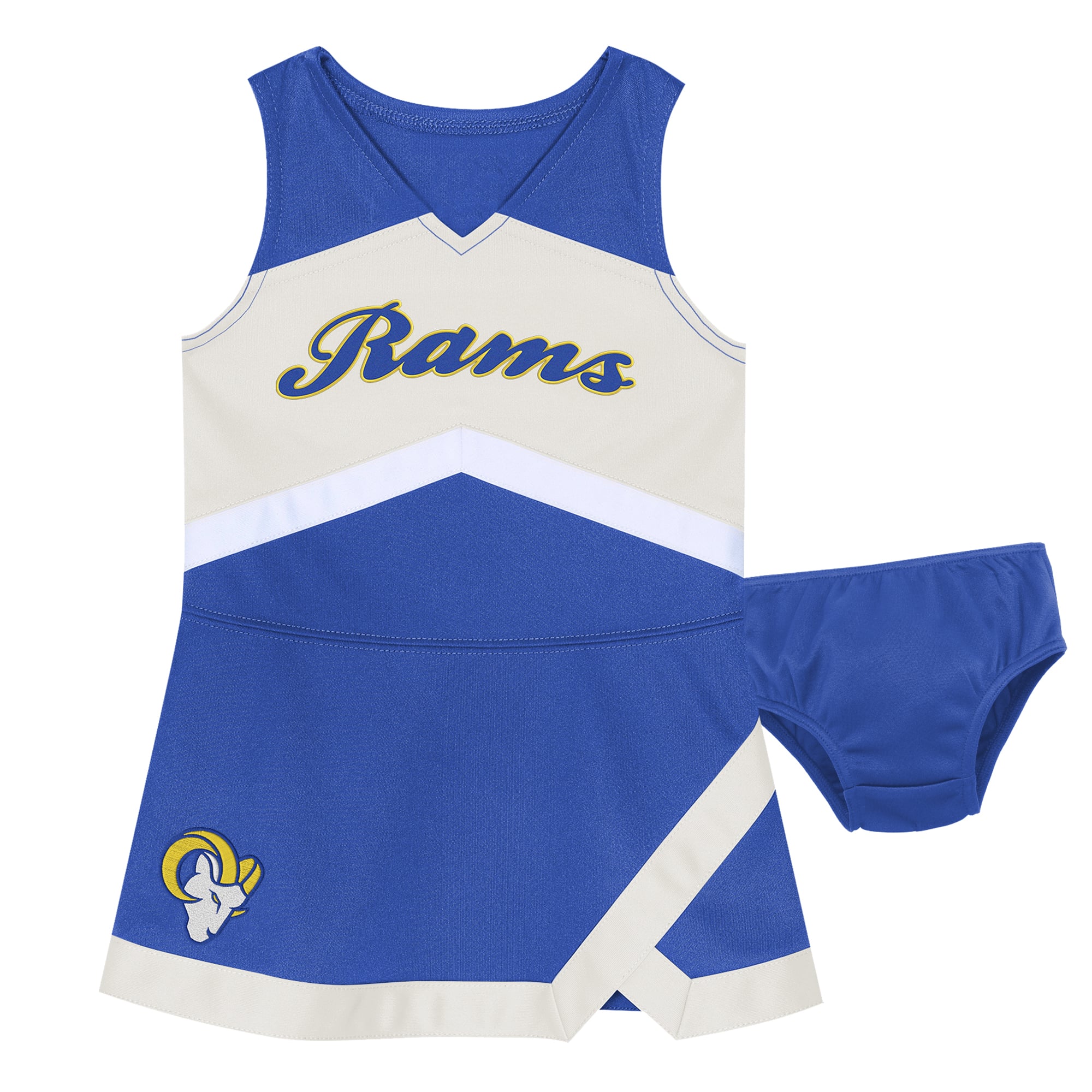 Girls Preschool Royal Los Angeles Rams Two-Piece Cheer Captain Jumper Dress with Bloomers Set