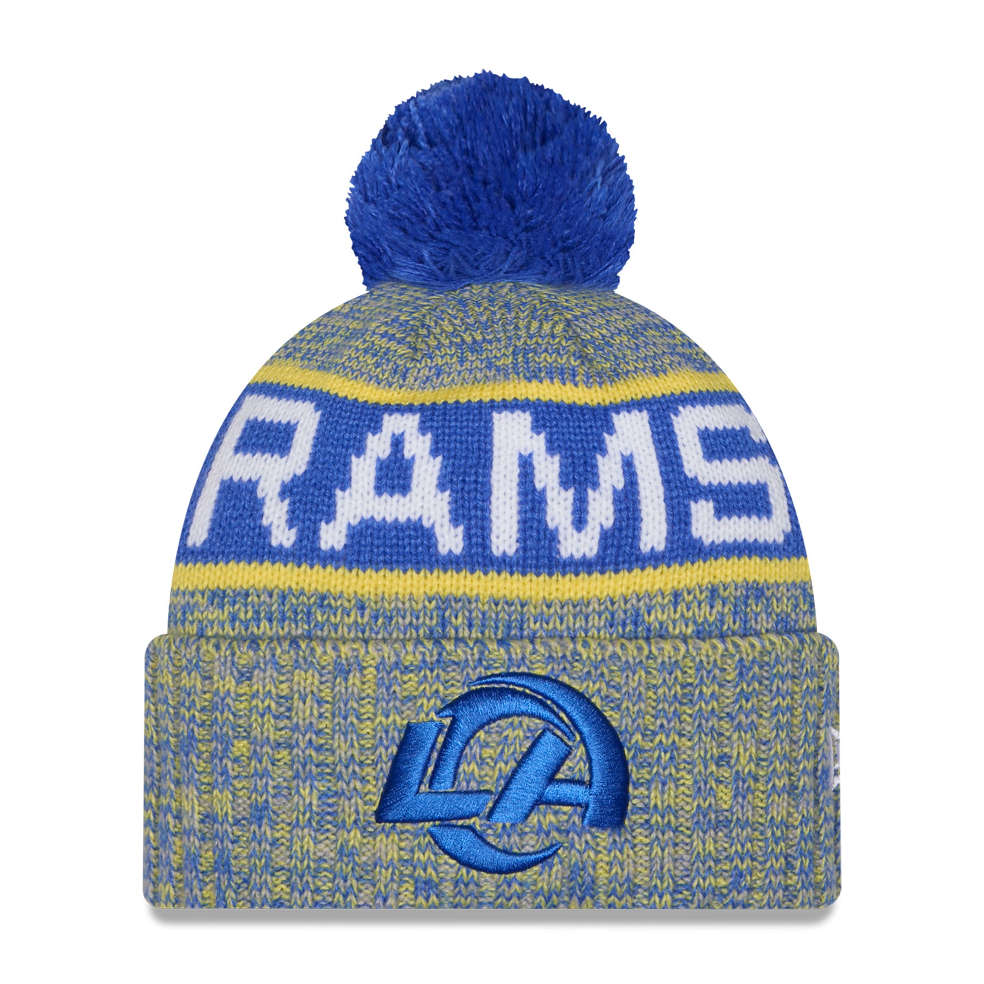 Bonnet à revers tricolore à pompon New Era Royal Los Angeles Rams pour filles et jeunes